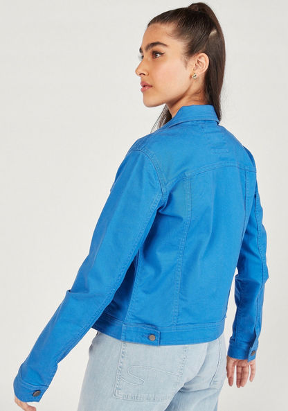Solid Denim Jacket with Button Closure and Pockets-Jackets-image-3