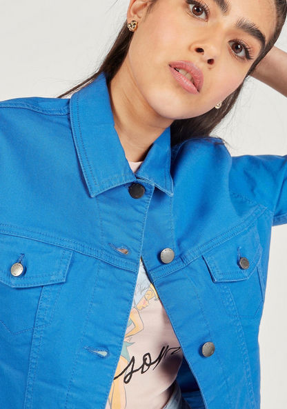 Solid Denim Jacket with Button Closure and Pockets-Jackets-image-4