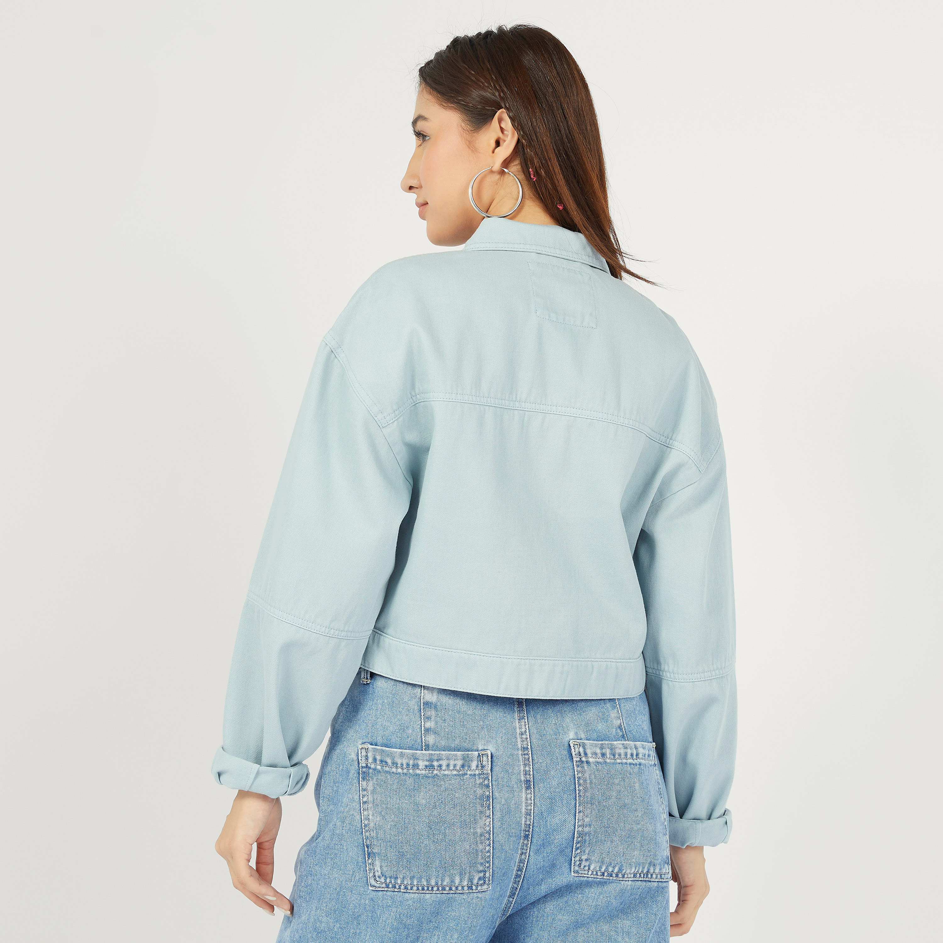 جاكيت دنيم سادة بجيوب وأزرار إغلاق-women-winterwear-coatsandjackets-jackets-image-4