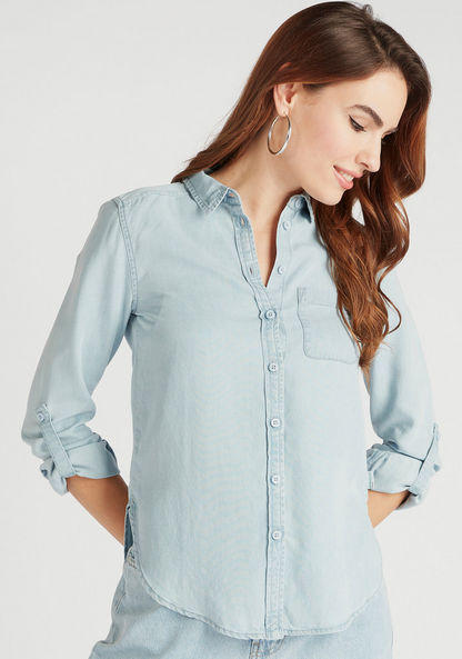 Solid Shirt with Long Sleeves and Button Closure-Shirts & Blouses-image-0