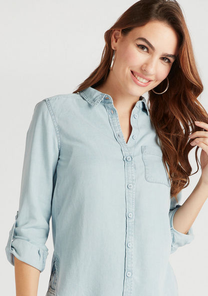 Solid Shirt with Long Sleeves and Button Closure-Shirts & Blouses-image-2
