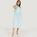 Solid Denim Midi Shirt Dress with Pockets and Puff Sleeves-Dresses-thumbnail-0