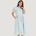 Solid Denim Midi Shirt Dress with Pockets and Puff Sleeves-Dresses-thumbnail-1