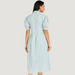 Solid Denim Midi Shirt Dress with Pockets and Puff Sleeves-Dresses-thumbnail-3