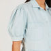 Solid Denim Midi Shirt Dress with Pockets and Puff Sleeves-Dresses-thumbnail-4