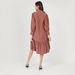 Solid Midi A-line Dress with Button Closure and Pleated Detail-Dresses-thumbnail-3
