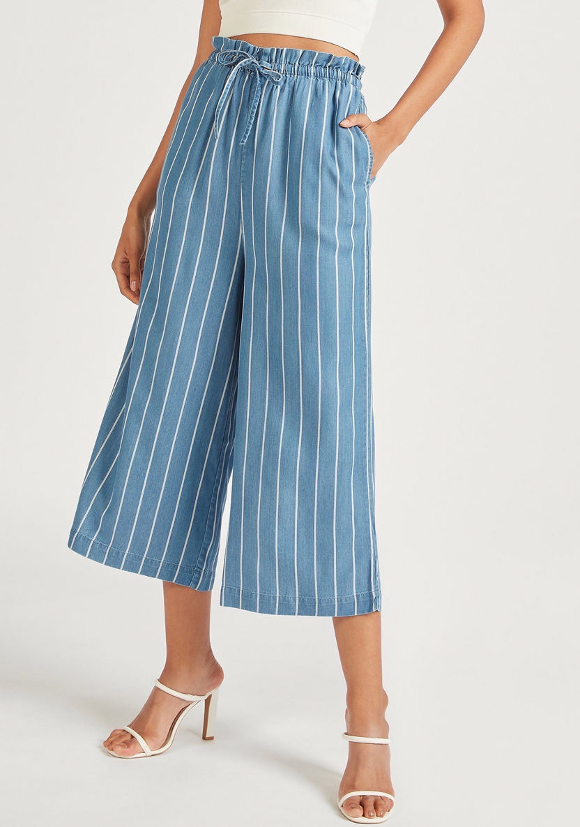 Striped Culottes with Pockets and Elasticated Drawstring Waist-Pants-image-0