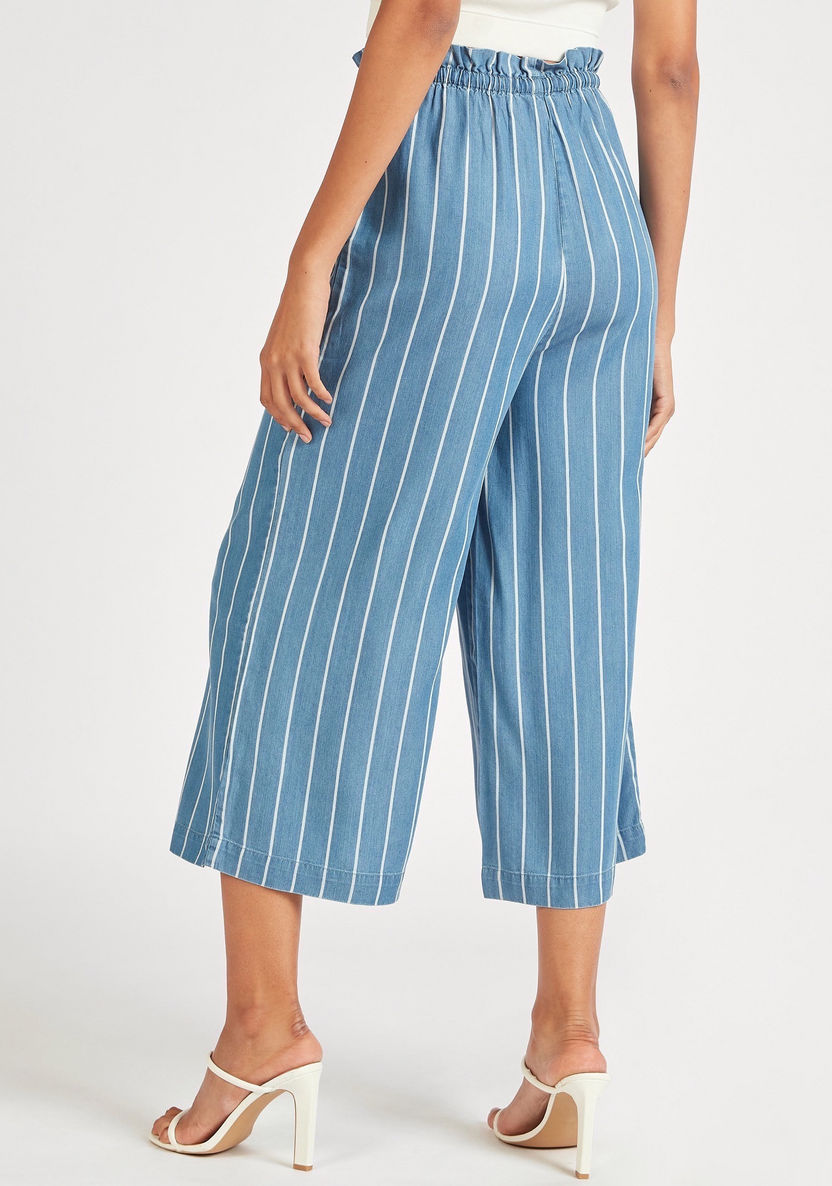 Striped Culottes with Pockets and Elasticated Drawstring Waist-Pants-image-3