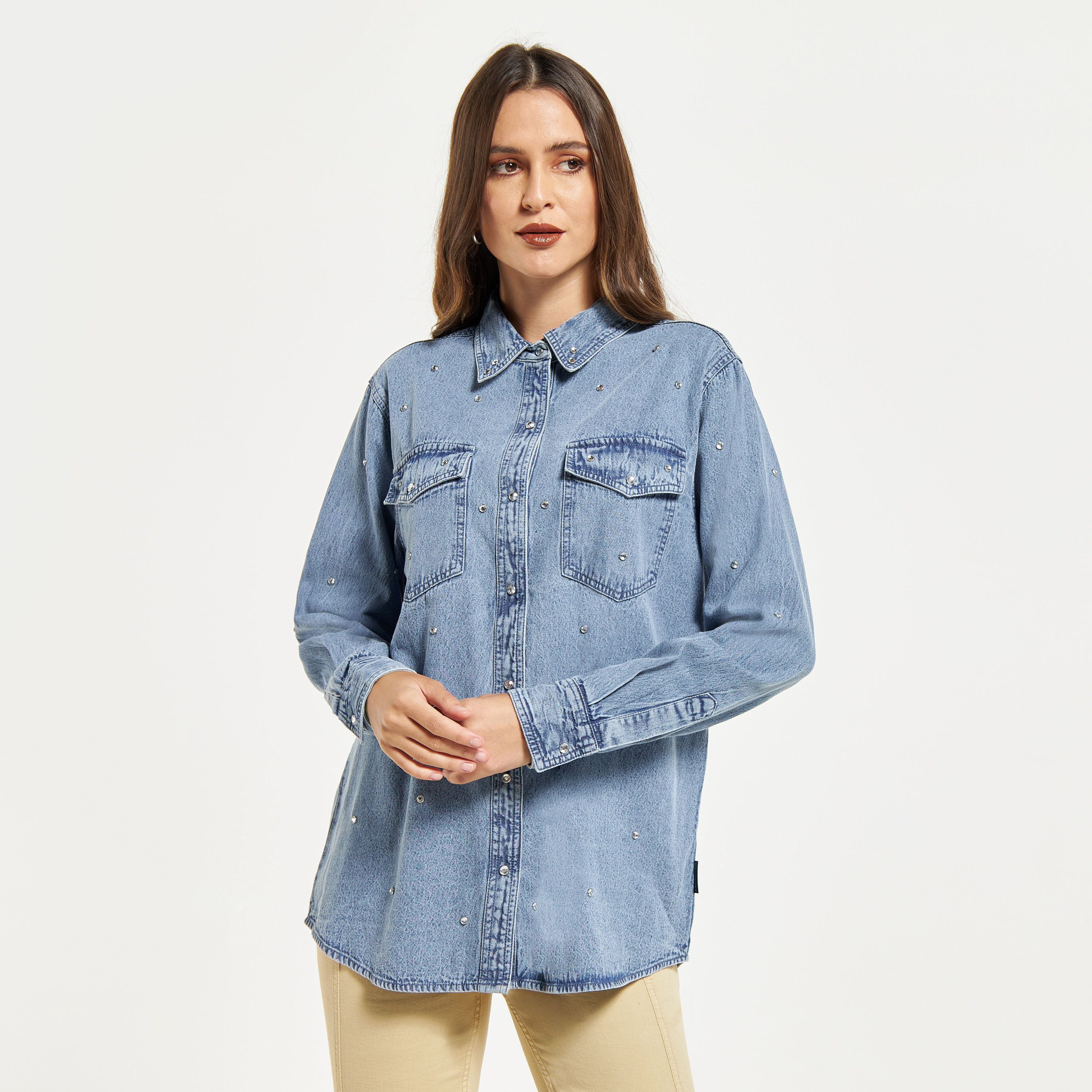 Denim discount blouse shirt