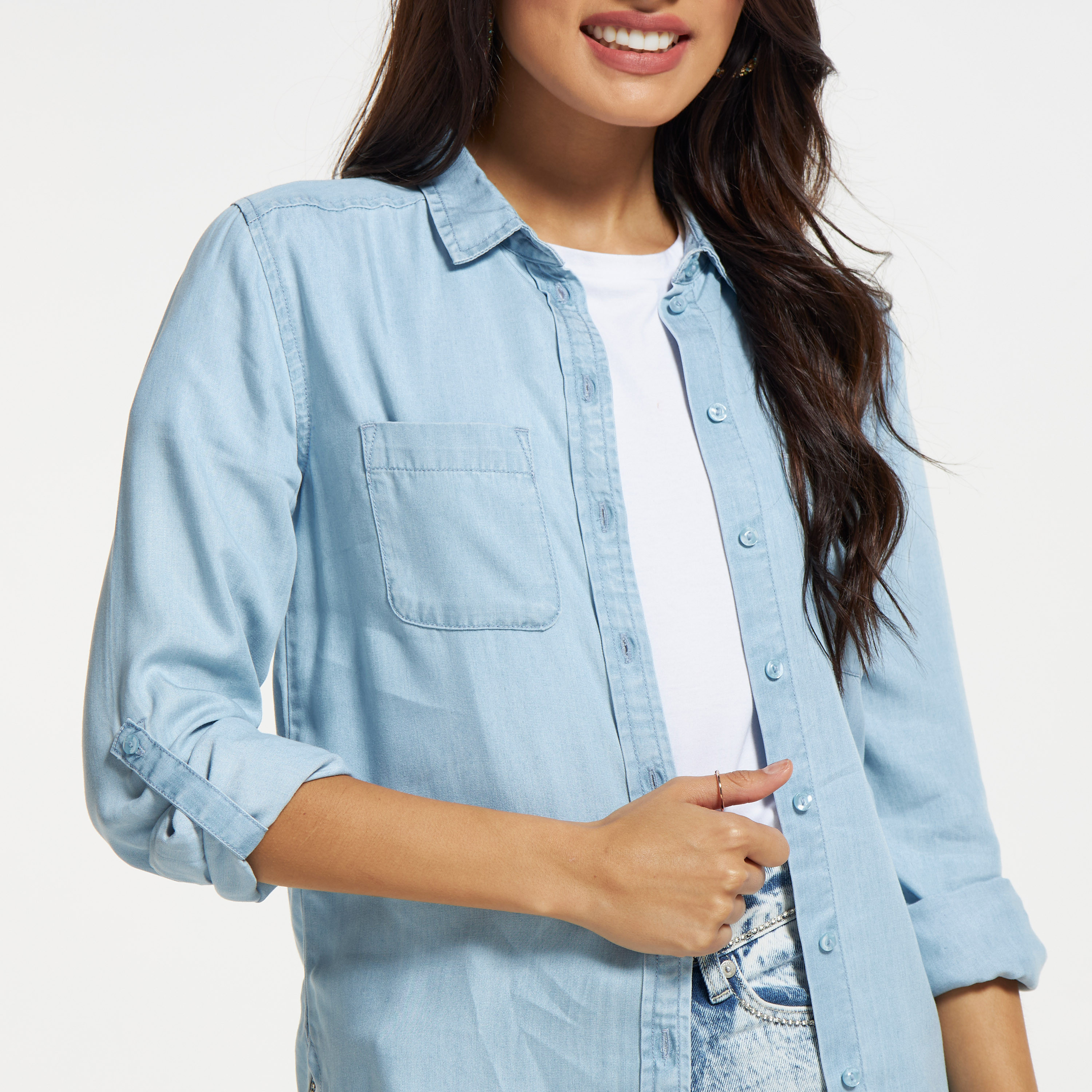 Denim shirt 2024 with flowers