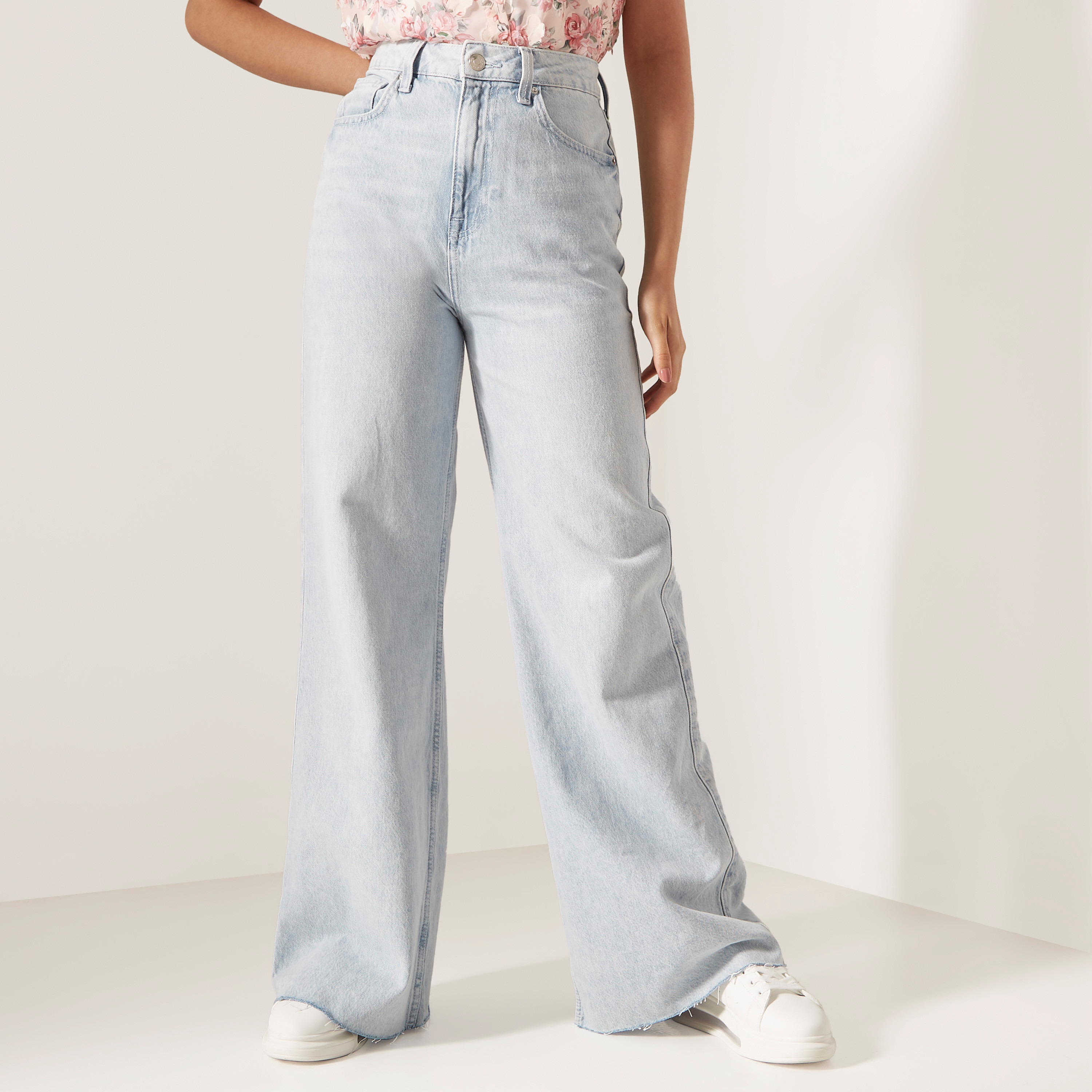 Frayed wide clearance leg jeans