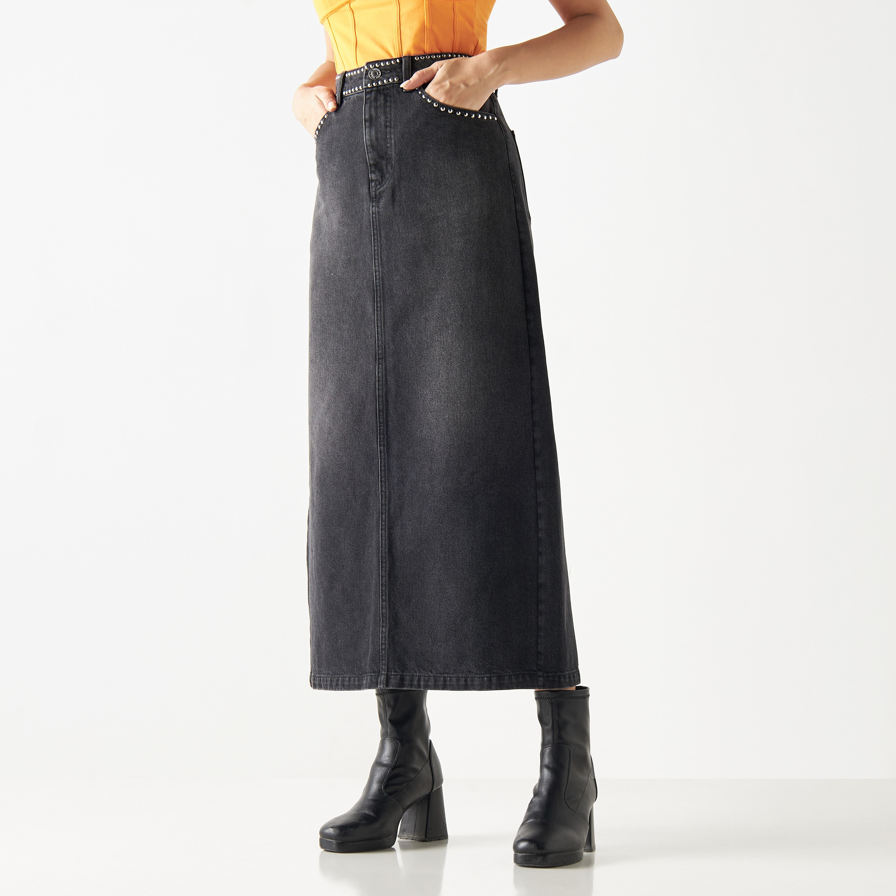 Studded store jean skirt