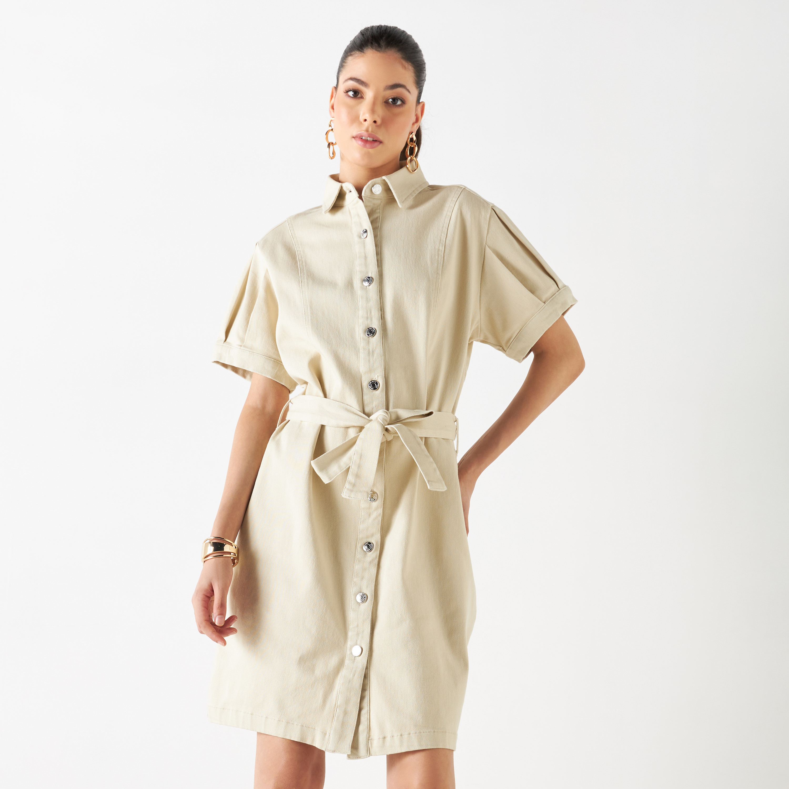 Cream denim shirt dress on sale