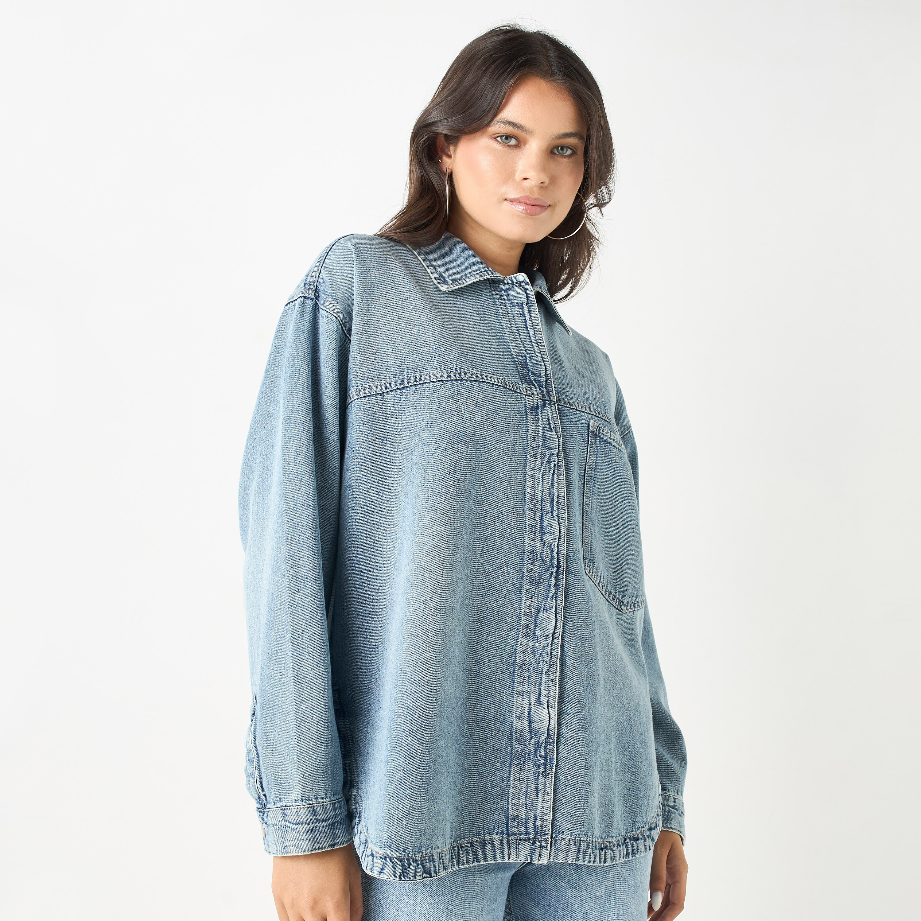 Buy Denim Shirt with Collar and Long Sleeves Splash KSA