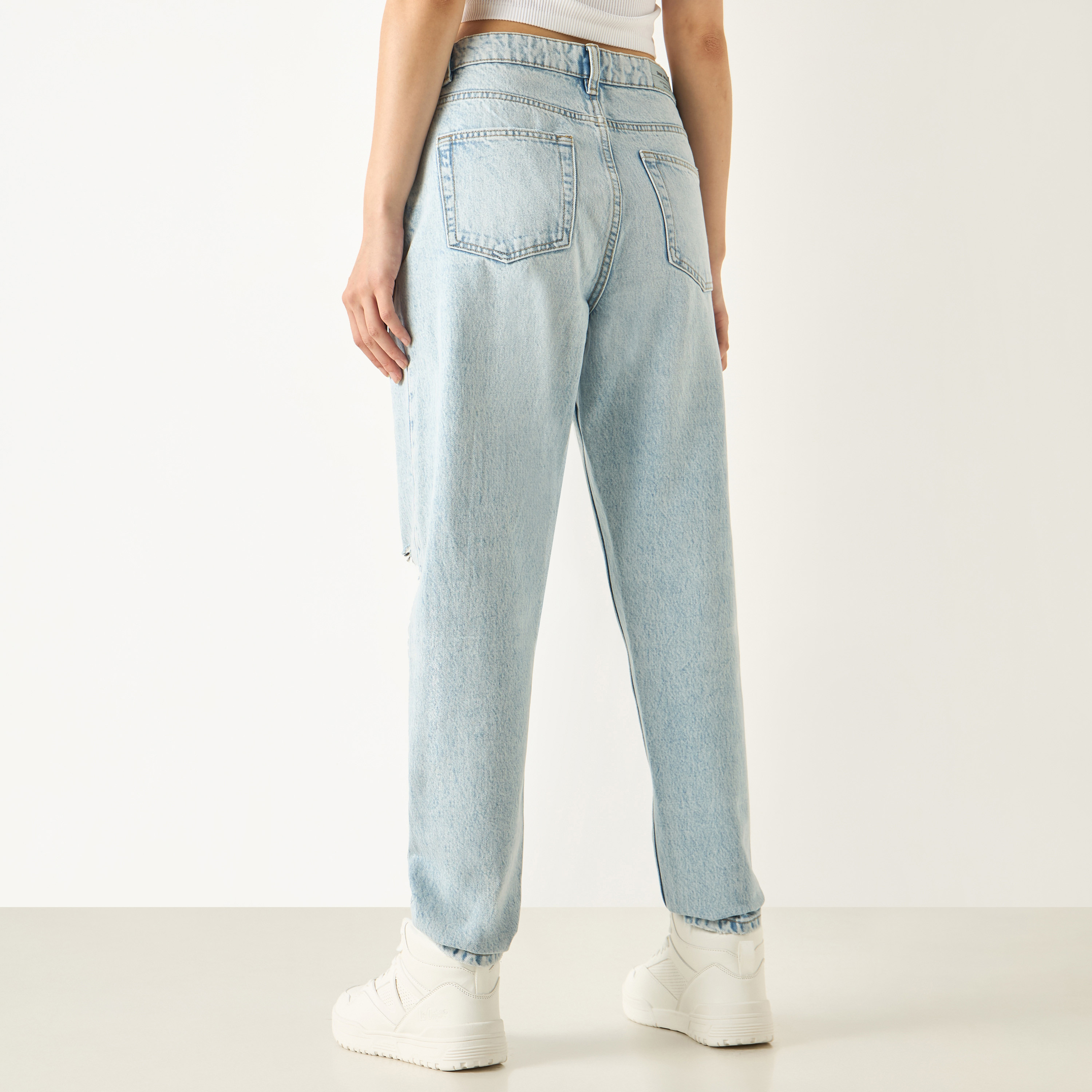Boohoo No Rip Mom Jeans Buy Boohoo Basics High Rise Ripped Mom Fit