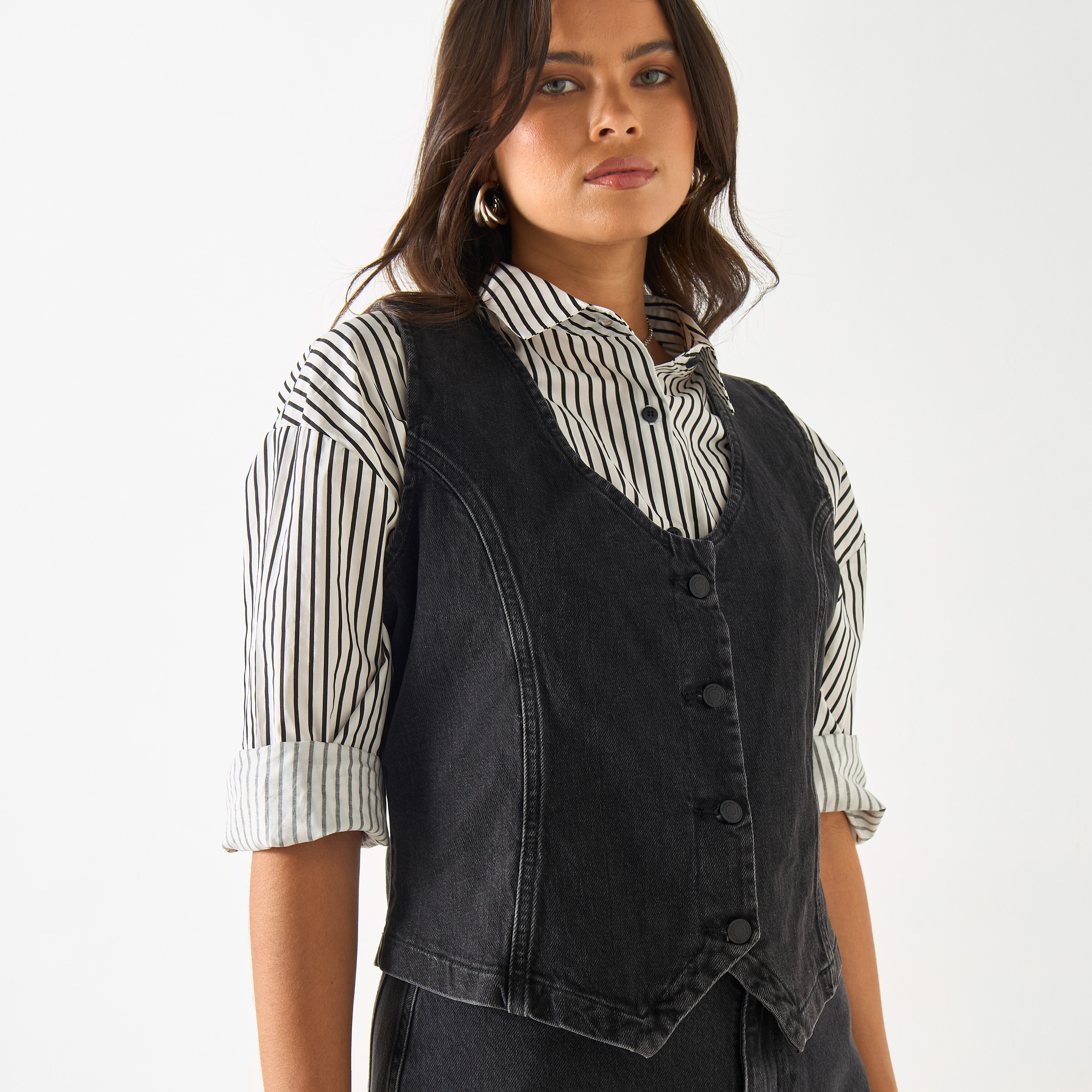 Sleeveless Denim Vest with Button Closure-women-clothing-tshirts-image-1