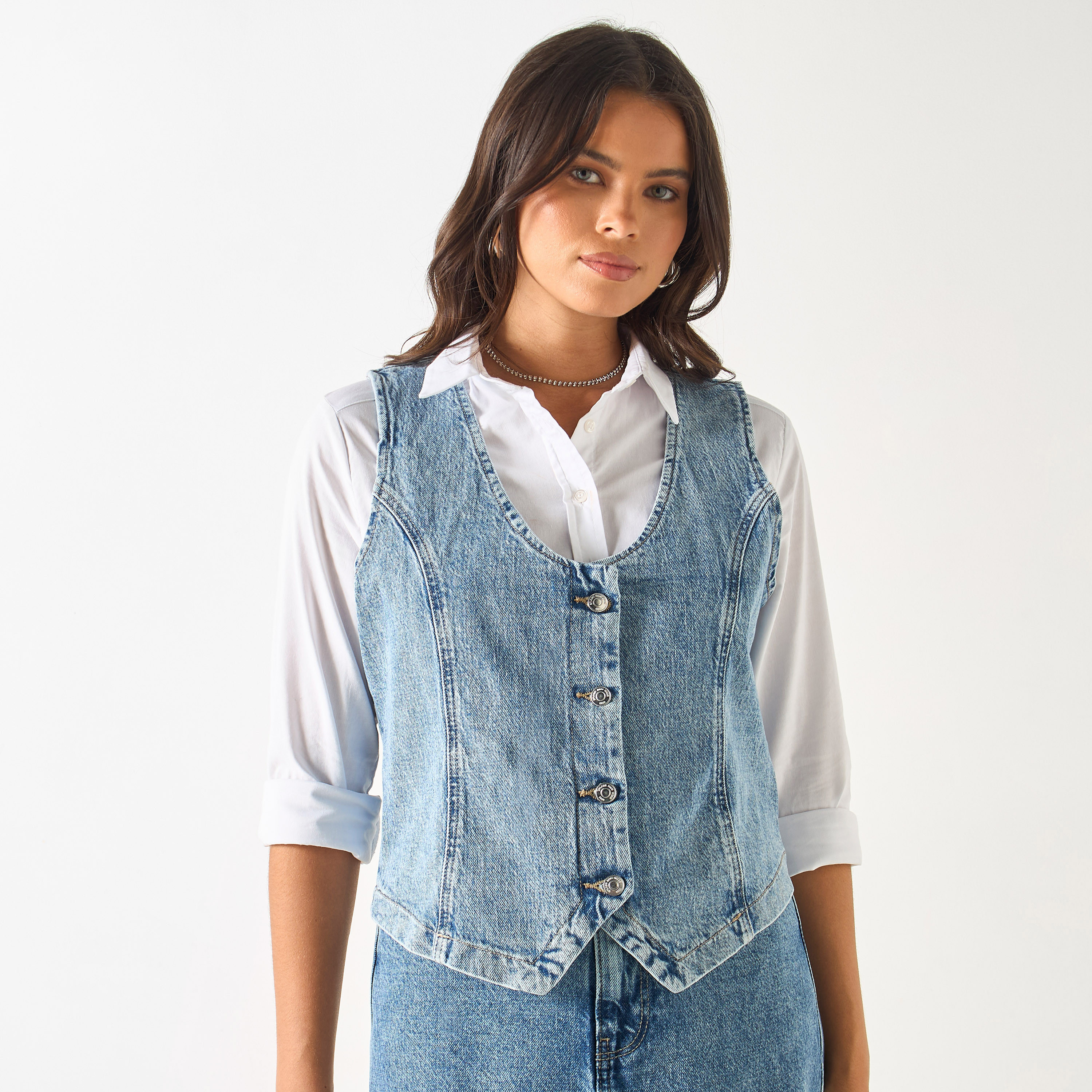 Sleeveless Denim Vest with Button Closure-women-clothing-tshirts-image-6