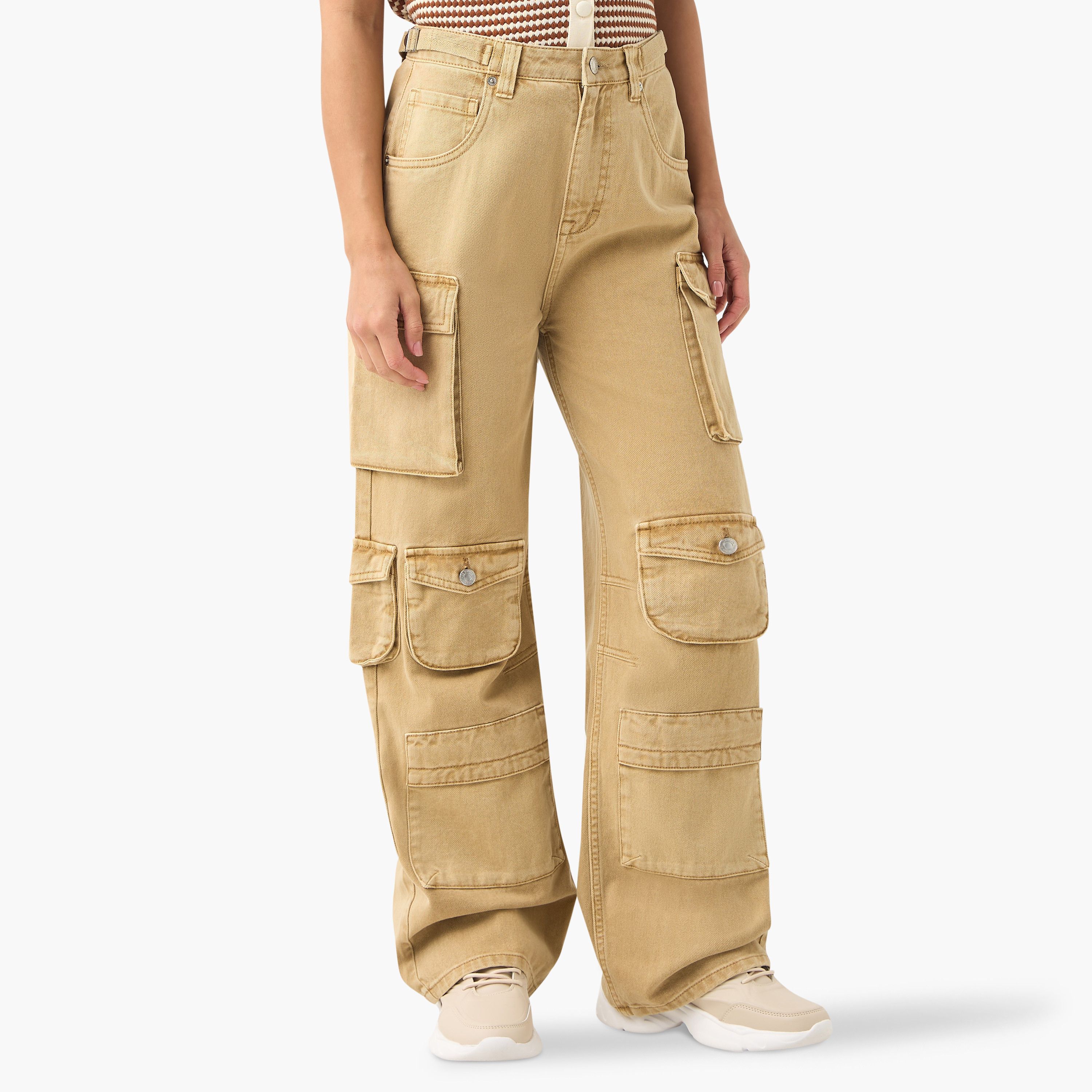 Pocket Detail Cargo Jeans with Adjustable Buckle-women-clothing-bottoms-jeans-image-8