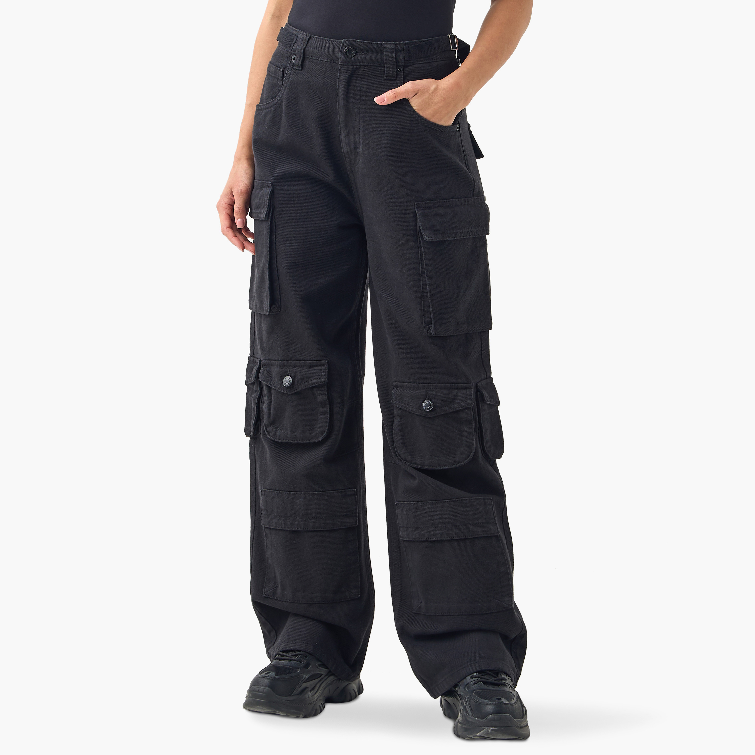 Pocket Detail Cargo Jeans with Adjustable Buckle-women-clothing-bottoms-jeans-image-1