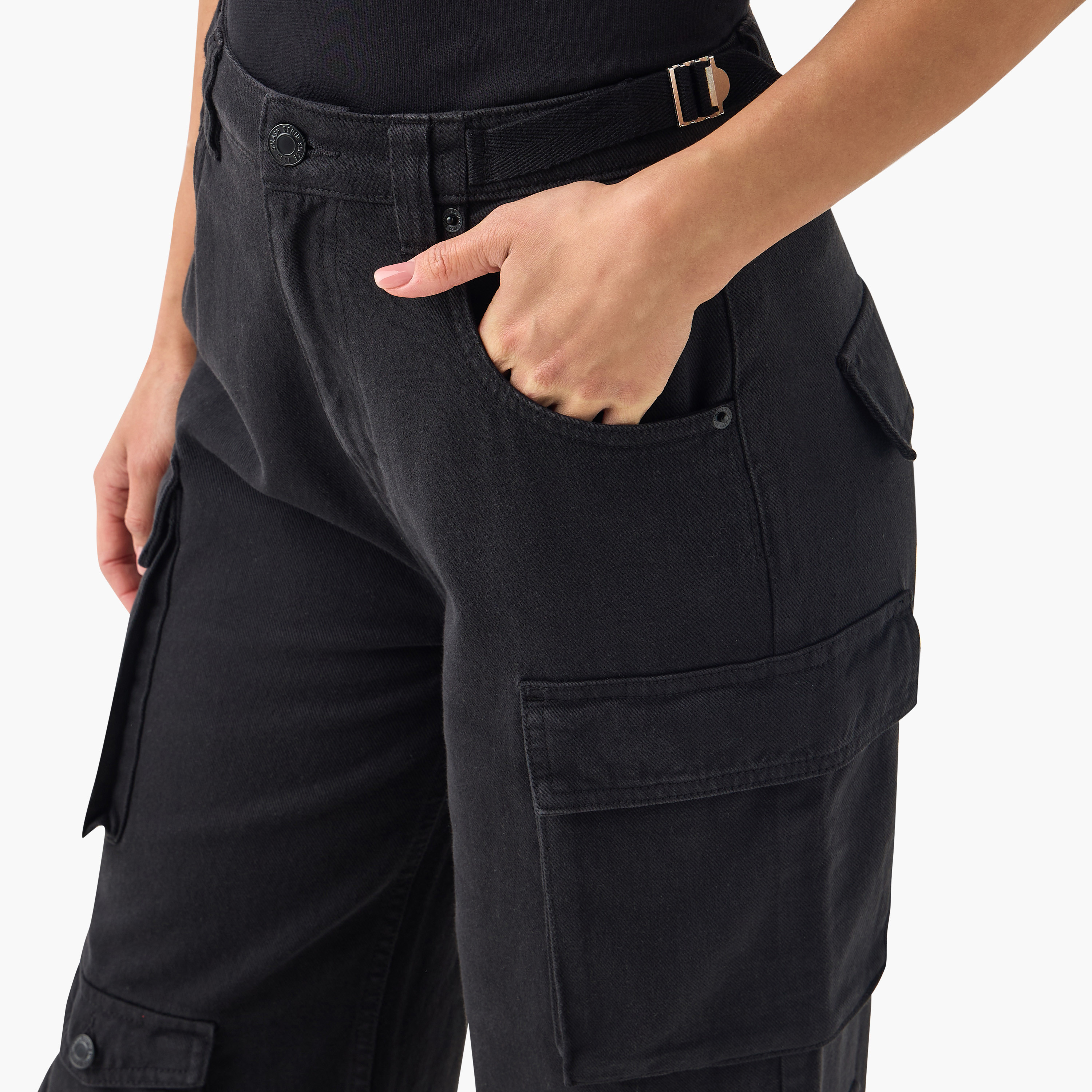 Pocket Detail Cargo Jeans with Adjustable Buckle-women-clothing-bottoms-jeans-image-4