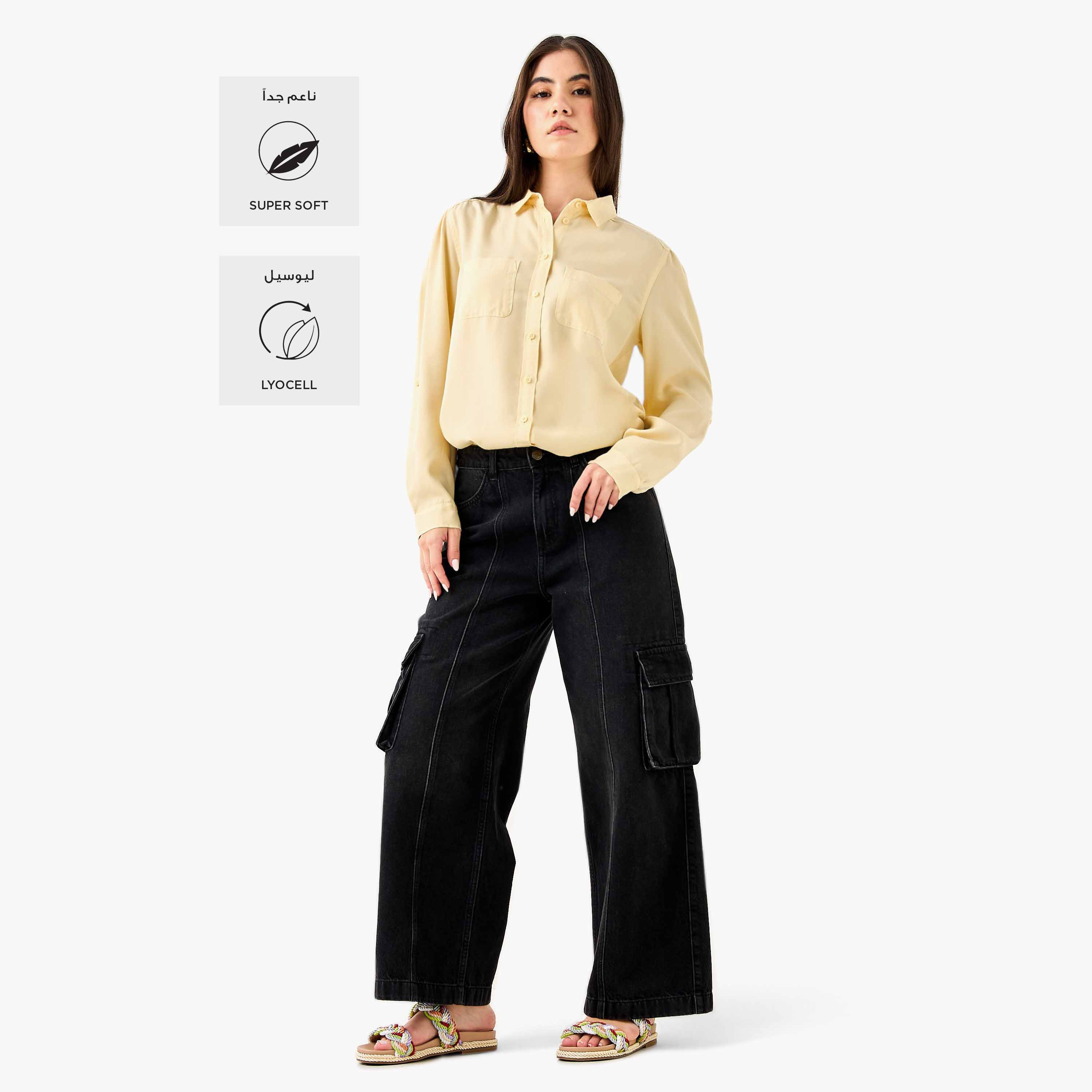 قميص بأكمام مطوية وتفاصيل جيب-women-clothing-shirtsandblouses-shirts-image-14