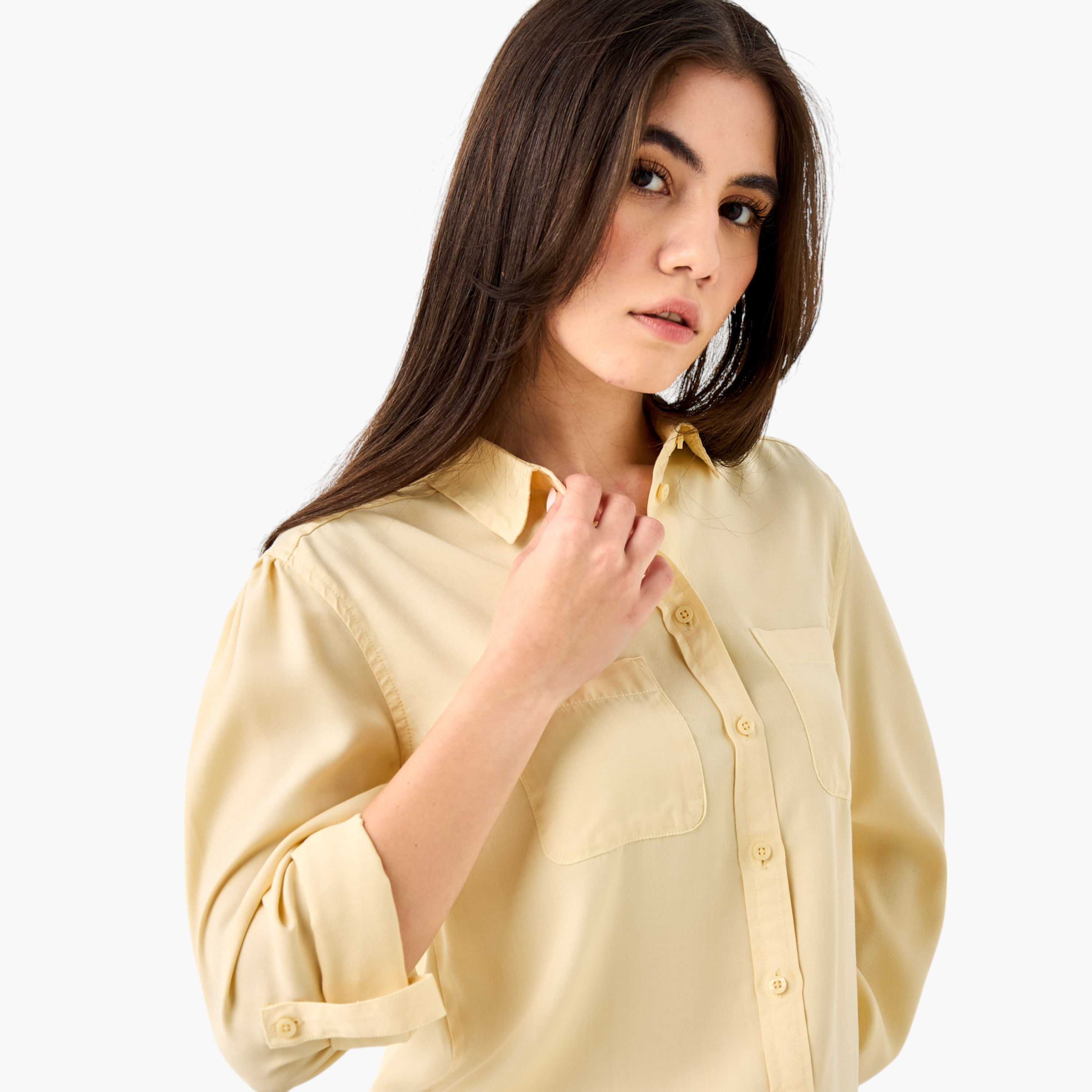 قميص بأكمام مطوية وتفاصيل جيب-women-clothing-shirtsandblouses-shirts-image-16