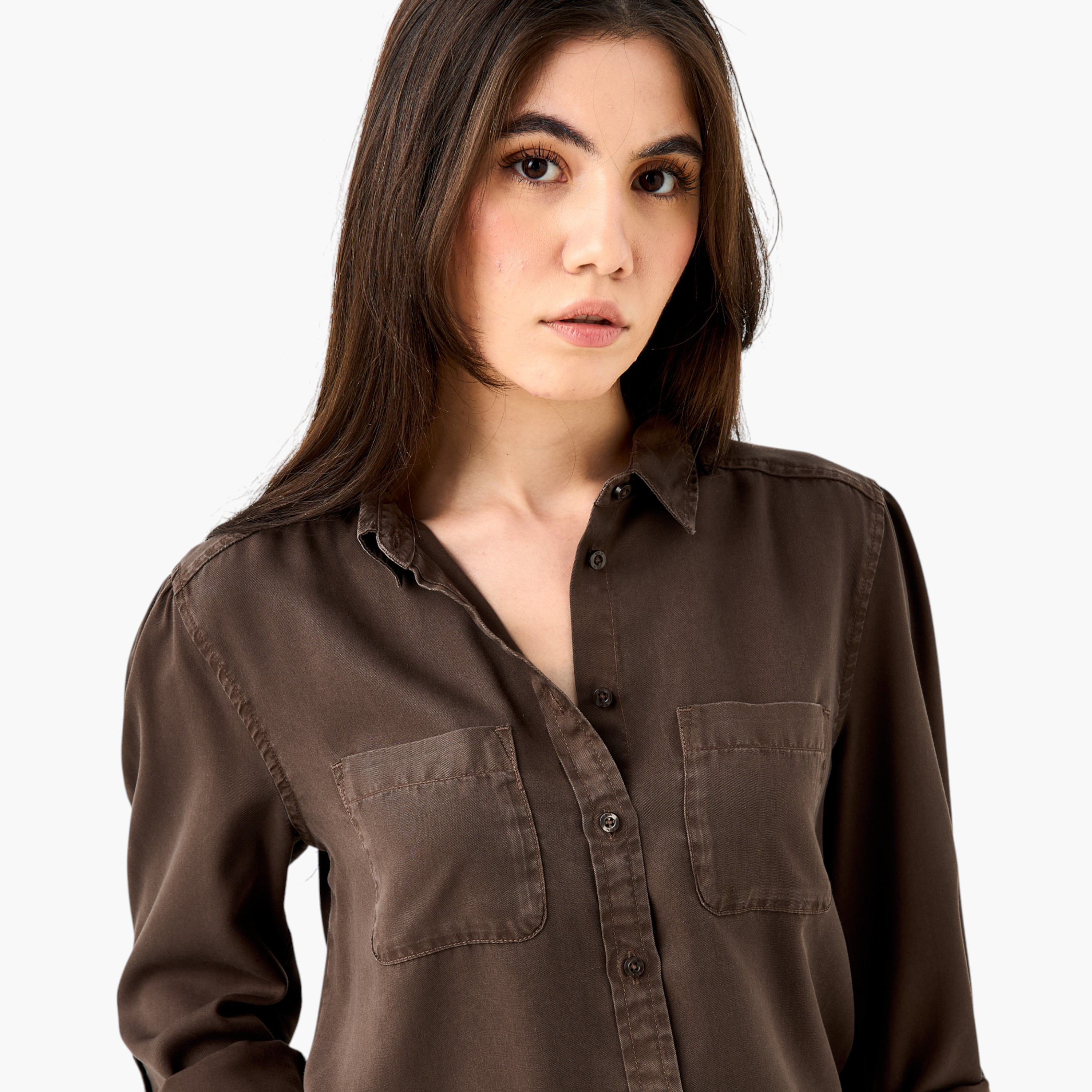 Pocket Detail Shirt with Roll-Up Sleeves-women-clothing-shirtsandblouses-shirts-image-4