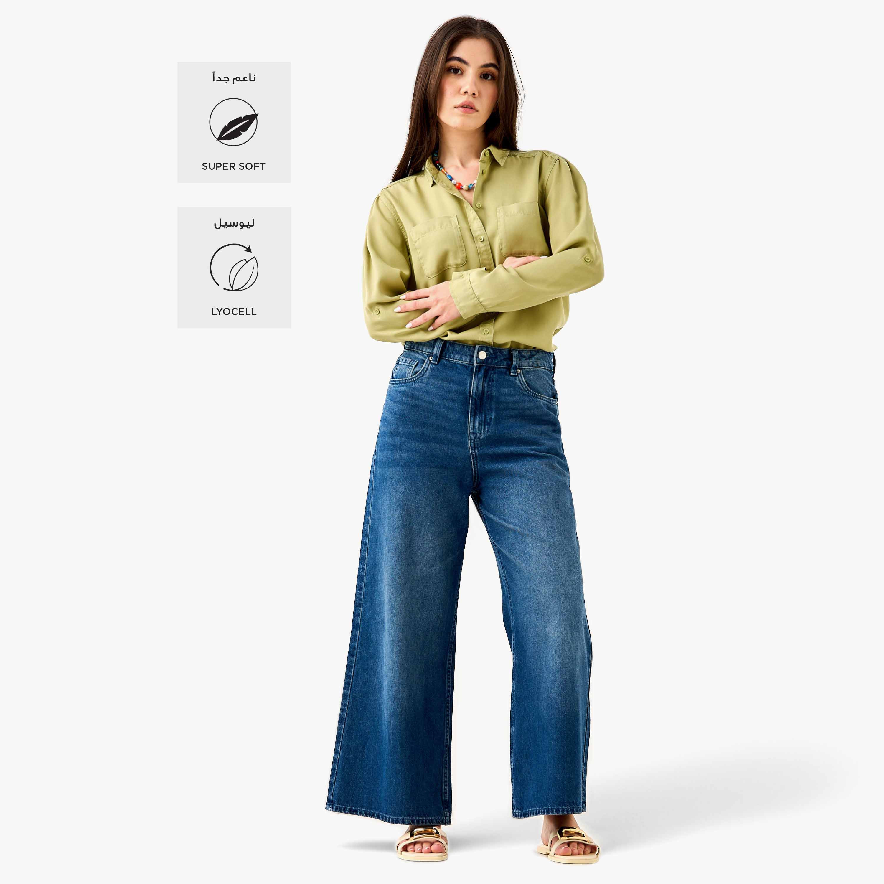 قميص بأكمام مطوية وتفاصيل جيب-women-clothing-shirtsandblouses-shirts-image-8