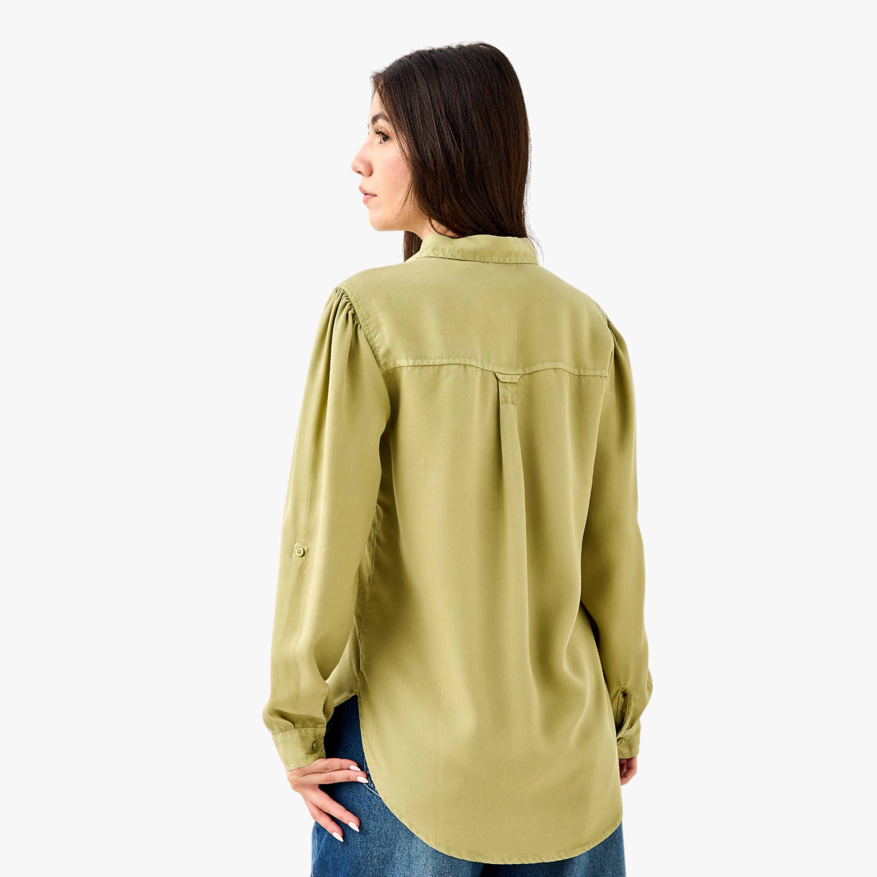 قميص بأكمام مطوية وتفاصيل جيب-women-clothing-shirtsandblouses-shirts-image-9