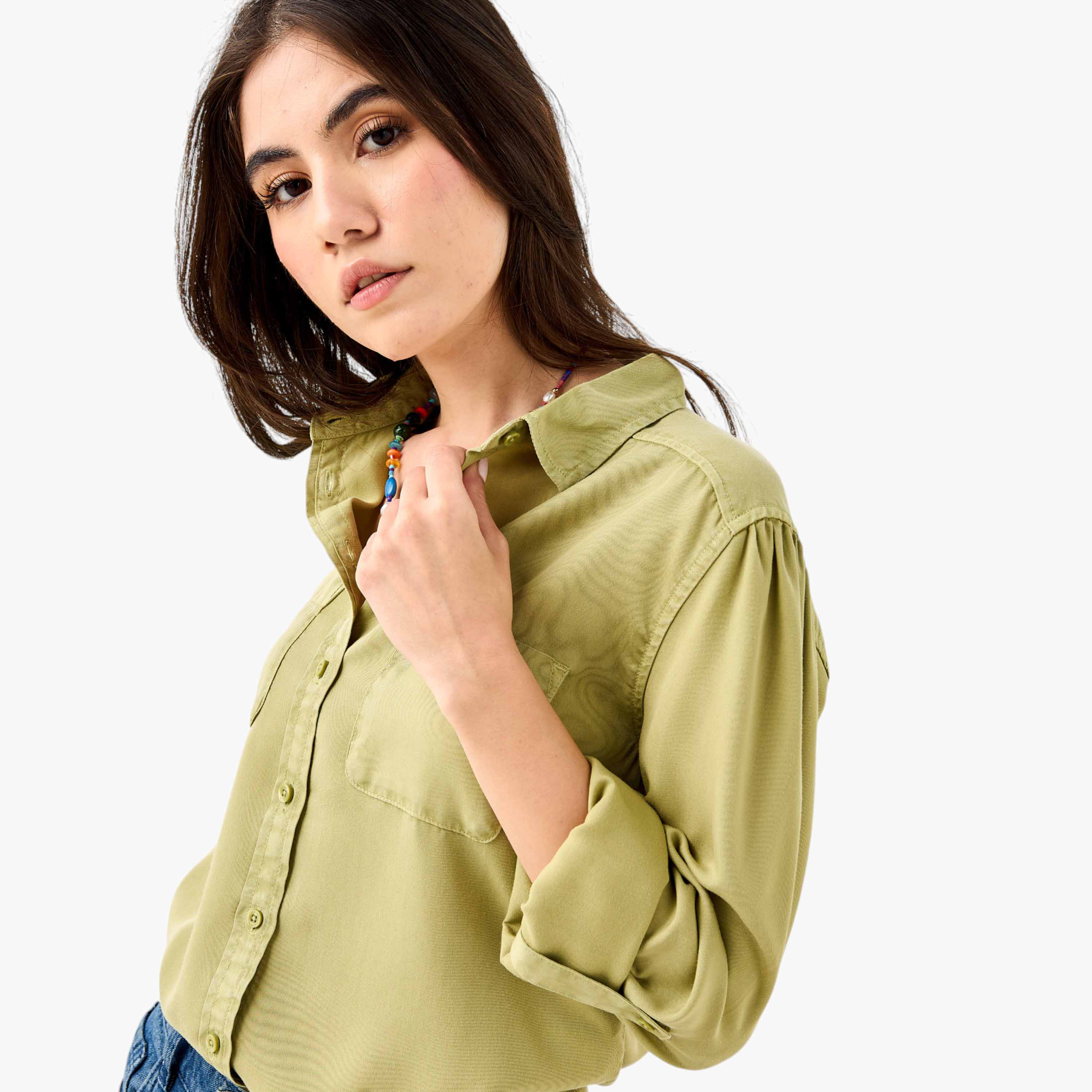 Pocket Detail Shirt with Roll-Up Sleeves-women-clothing-shirtsandblouses-shirts-image-4