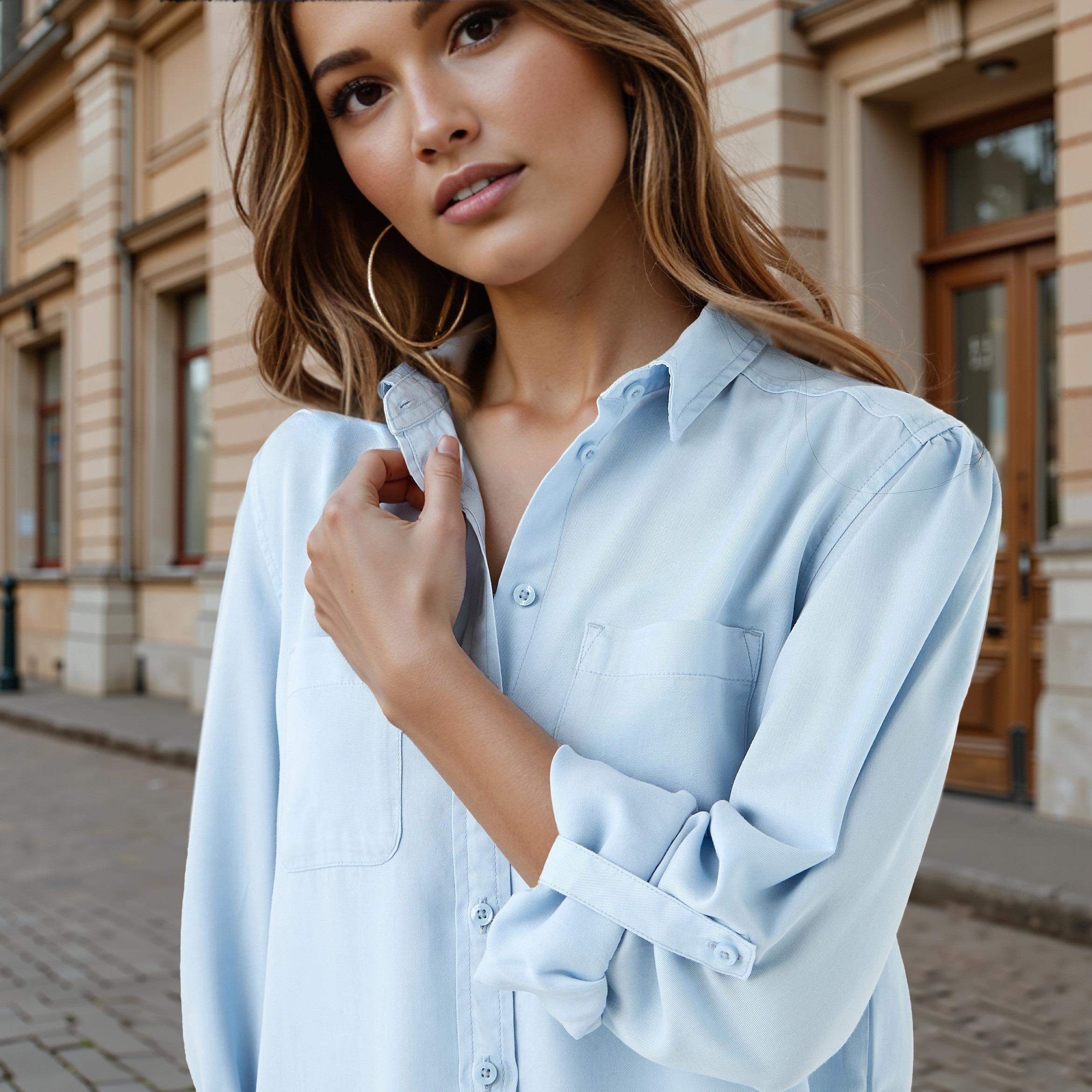 قميص بأكمام مطوية وتفاصيل جيب-women-clothing-shirtsandblouses-shirts-image-4