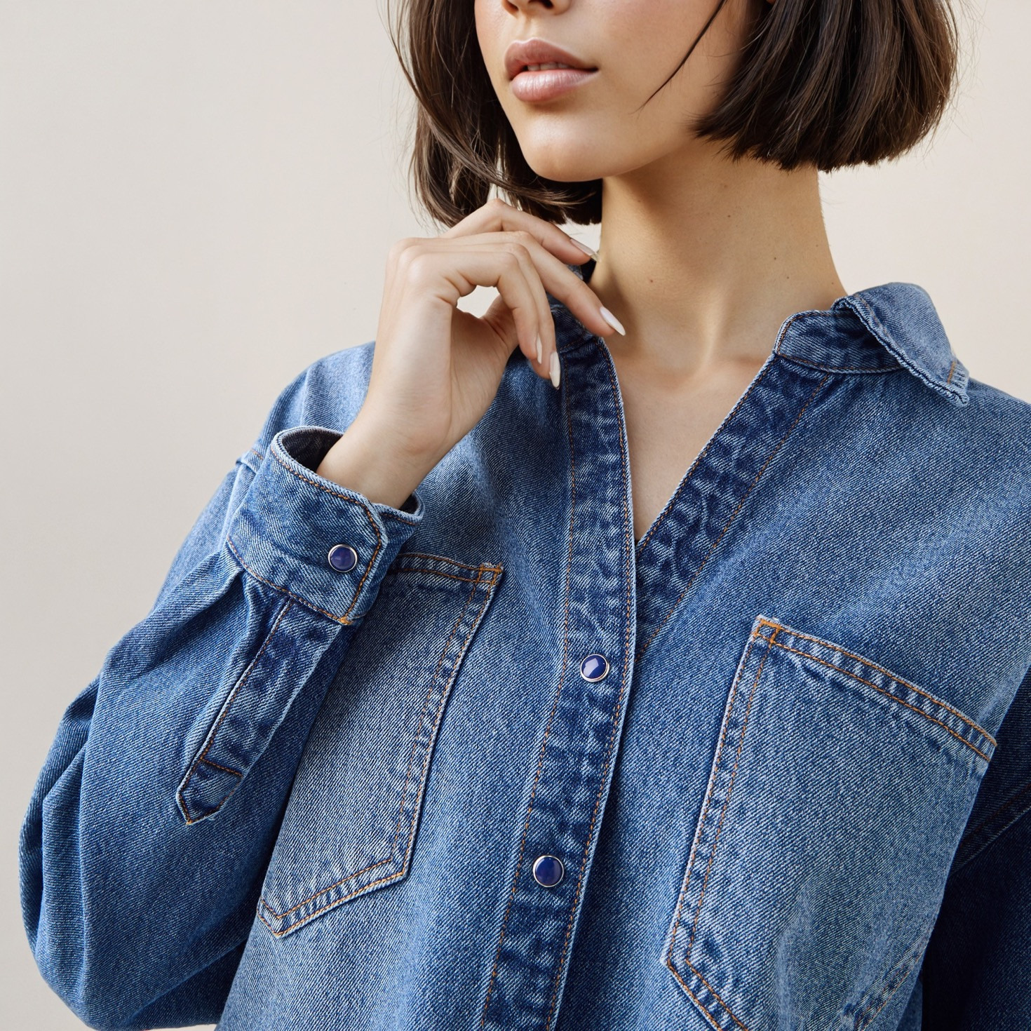 Oversized Collared Cotton Denim Shirt-women-clothing-shirtsandblouses-shirts-image-4