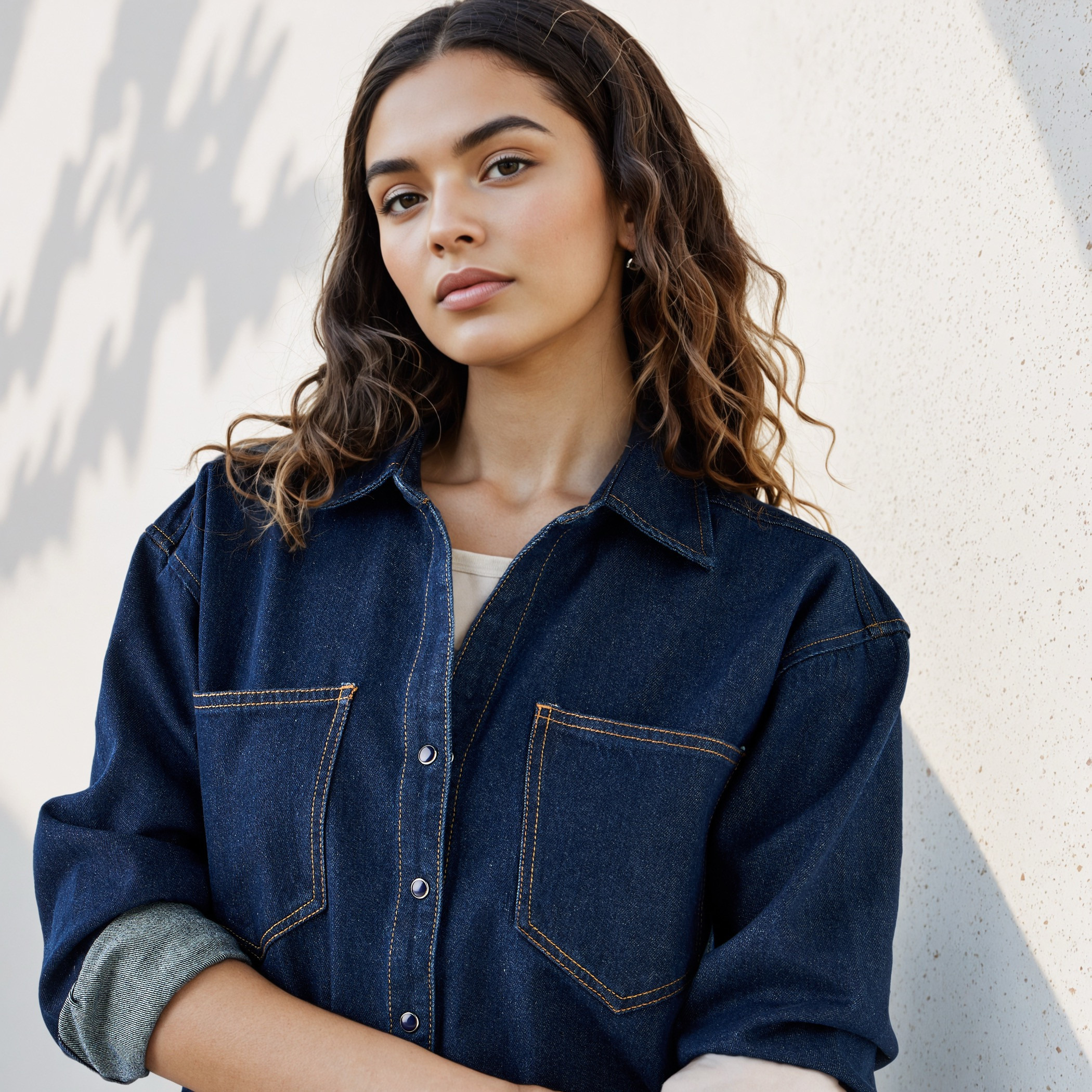 Oversized Collared Cotton Denim Shirt-women-clothing-shirtsandblouses-shirts-image-4