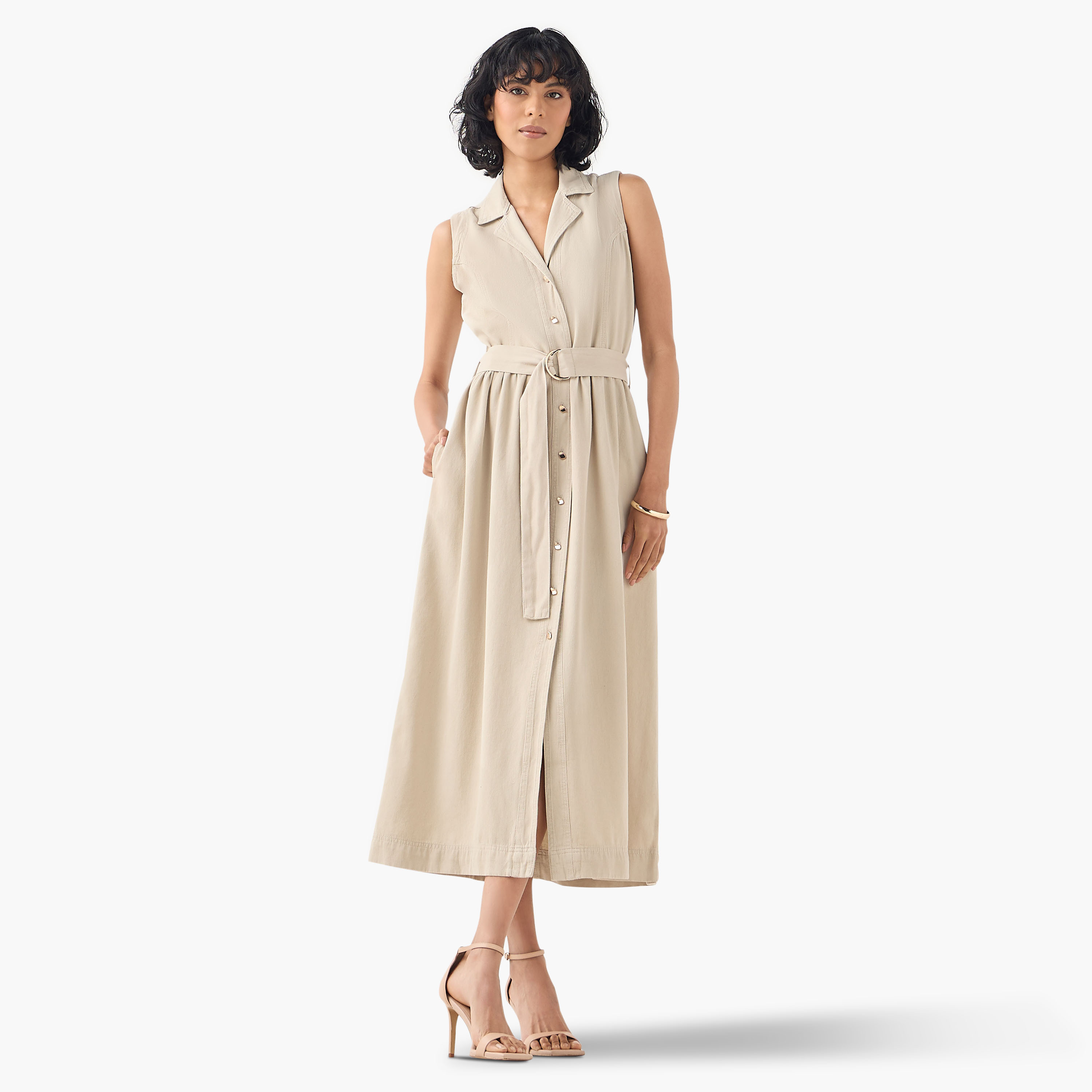 فستان قميص دنيم بدون أكمام مع حزام رباط-women-clothing-dresses-image-2