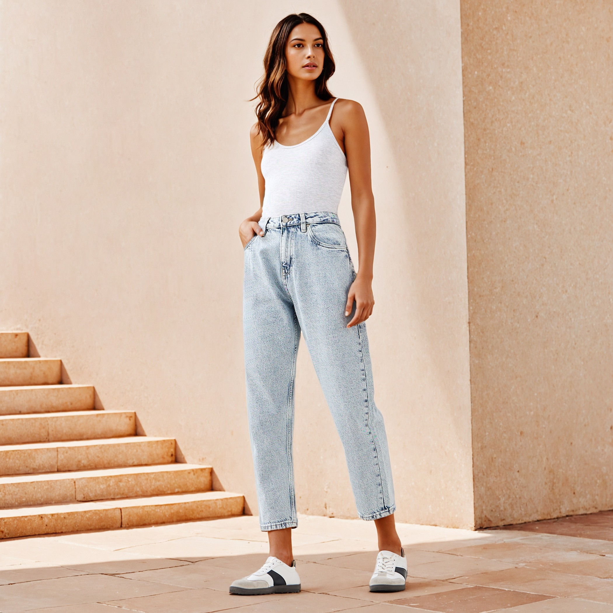 بنطلون جينز بقصة موم وخصر عالي مع جيوب-women-clothing-bottoms-jeans-image-17
