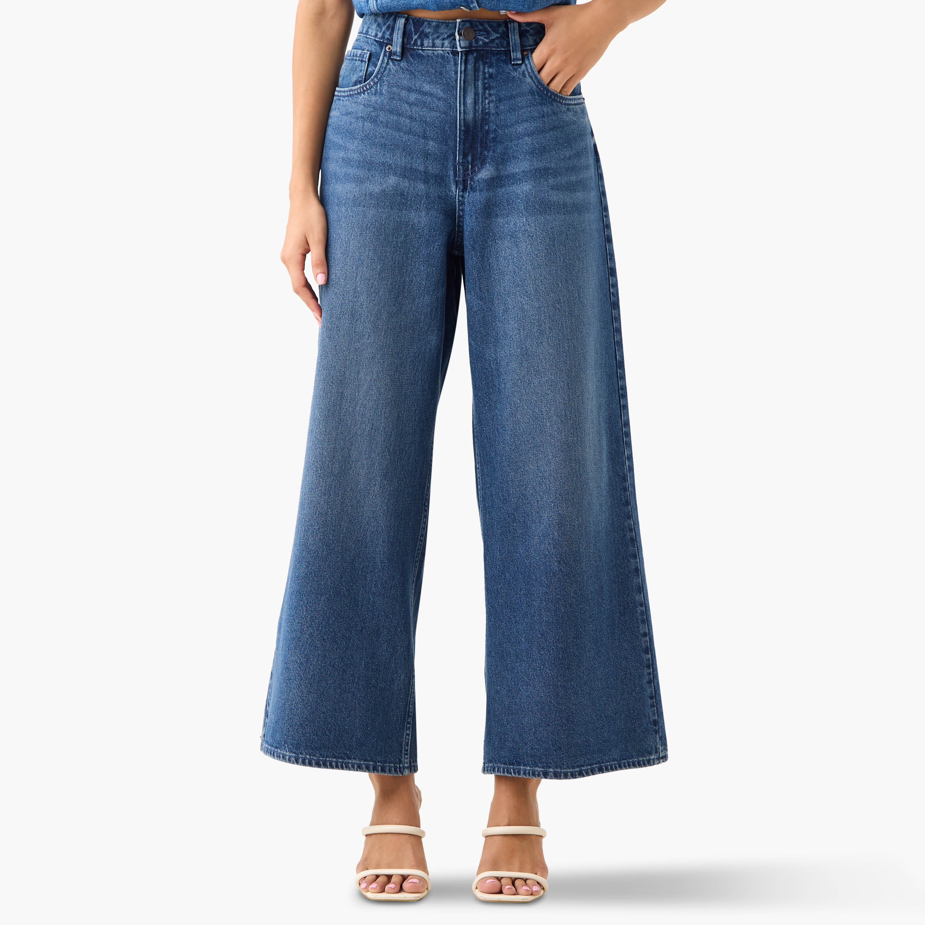 بنطلون جينز قطن واسع الساقين بخصر متوسط الارتفاع-women-clothing-bottoms-jeans-image-5