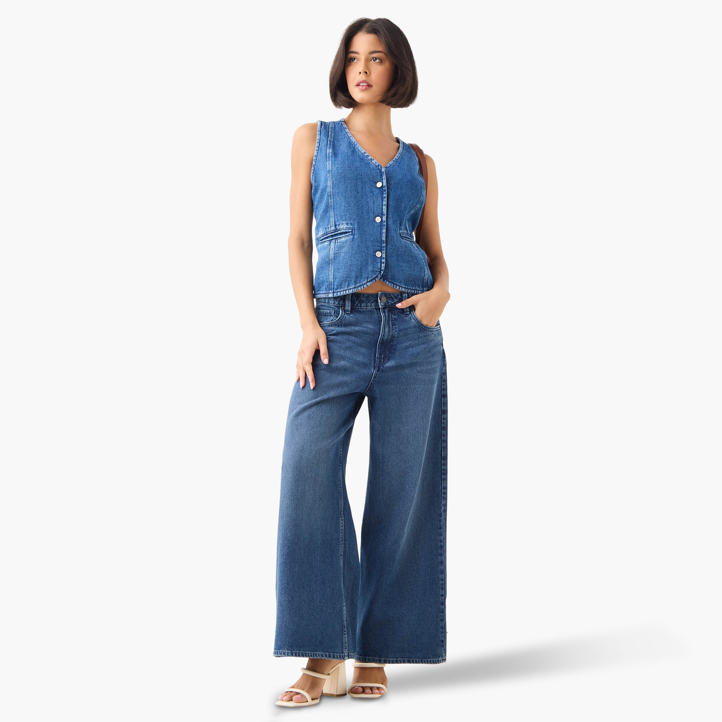 بنطلون جينز قطن واسع الساقين بخصر متوسط الارتفاع-women-clothing-bottoms-jeans-image-4