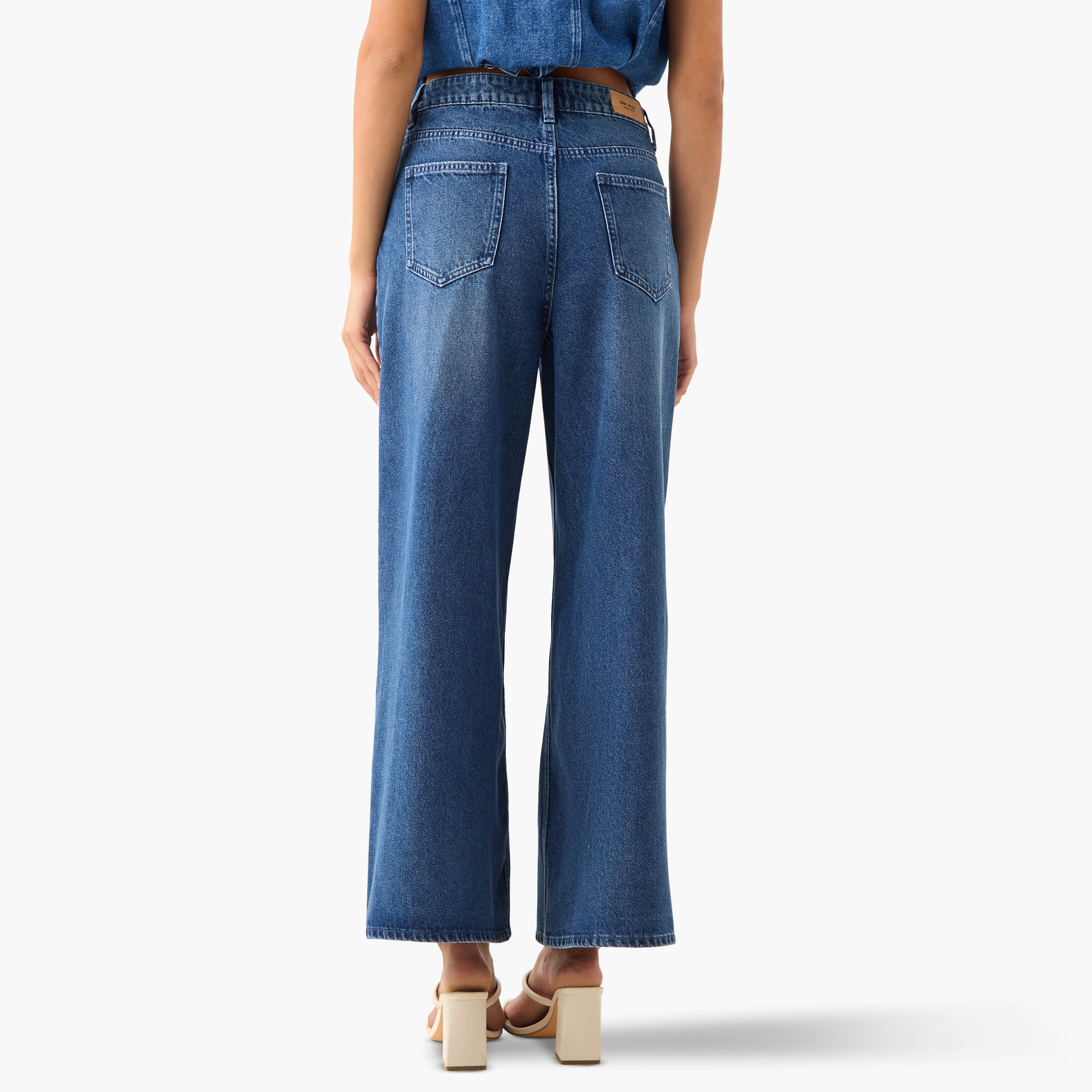 بنطلون جينز قطن واسع الساقين بخصر متوسط الارتفاع-women-clothing-bottoms-jeans-image-3