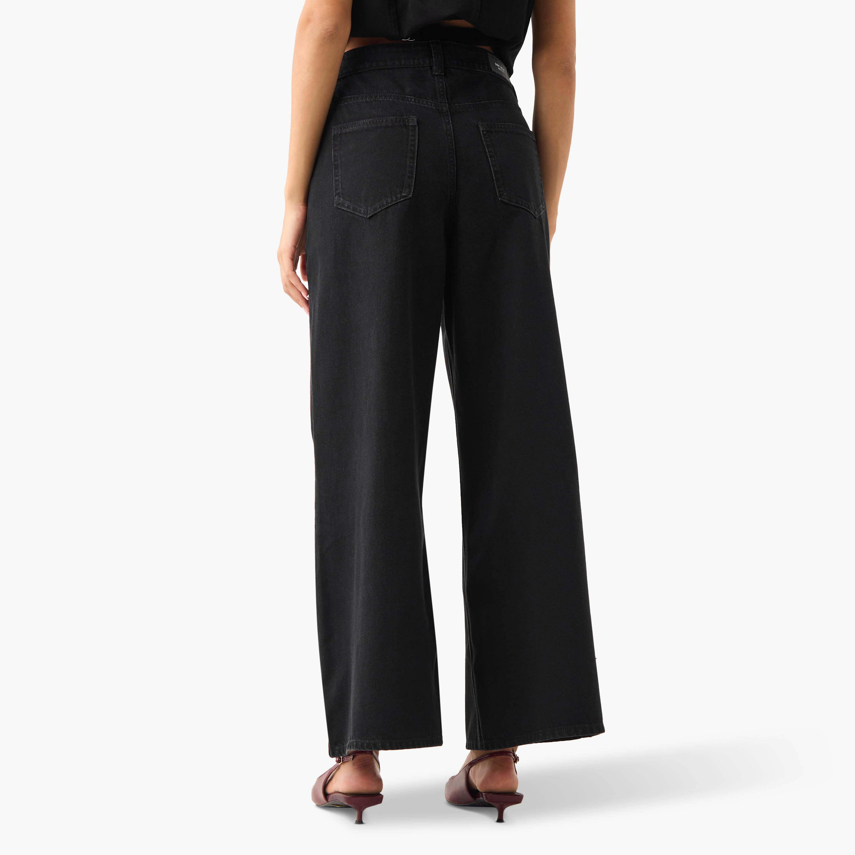بنطلون جينز قطن واسع الساقين بخصر متوسط الارتفاع-women-clothing-bottoms-jeans-image-3