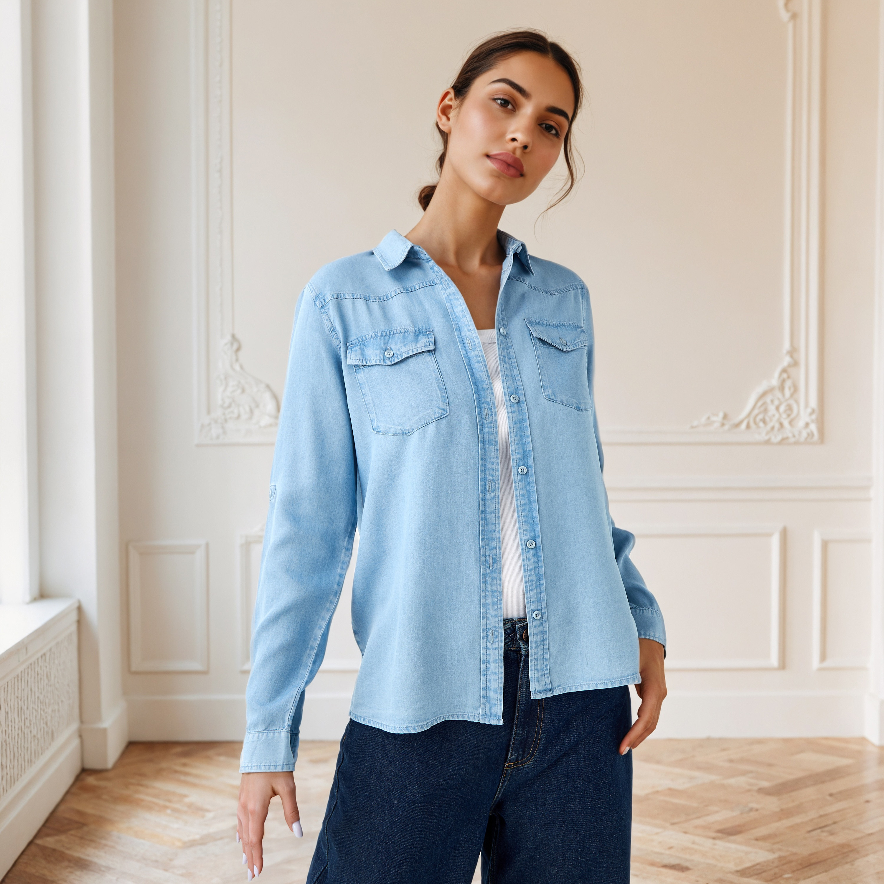 Regular Fit Denim Collar Shirt-women-clothing-shirtsandblouses-shirts-image-5