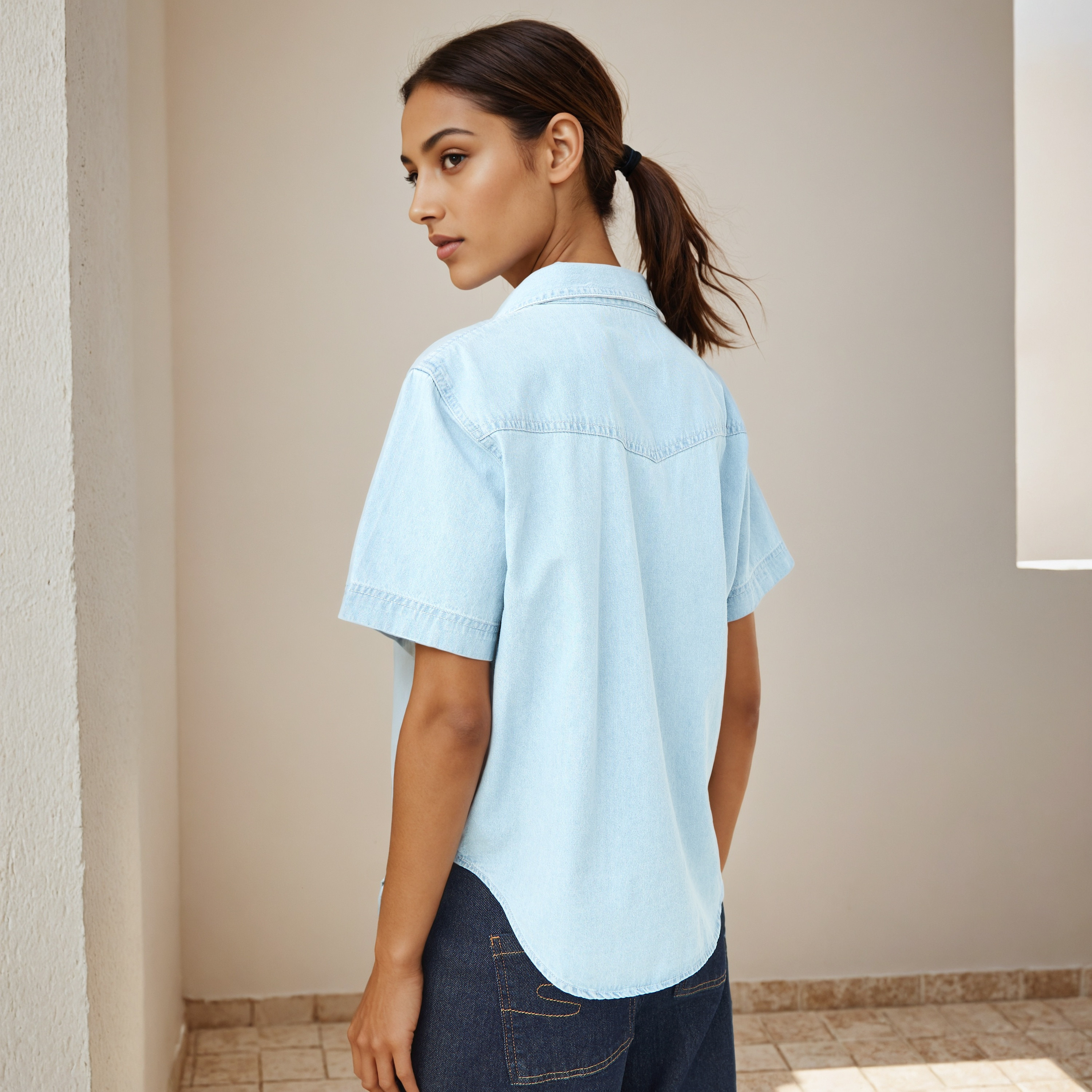 Regular Fit Denim Shirt with Pockets-women-clothing-shirtsandblouses-shirts-image-3
