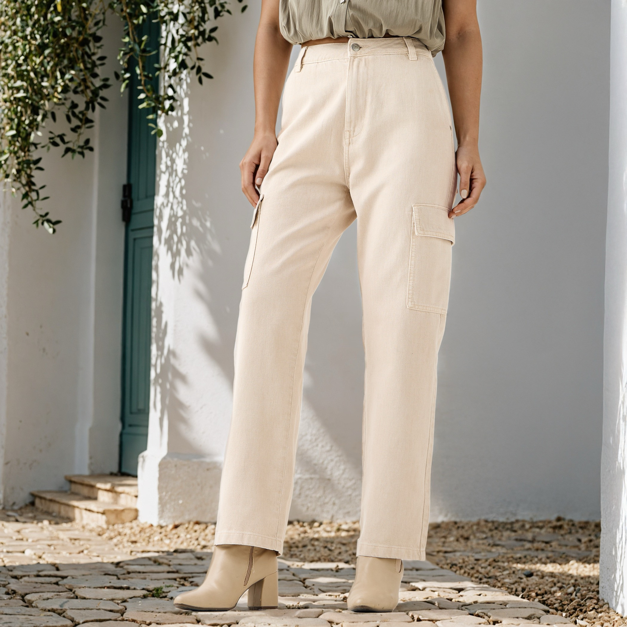 Straight Fit Cotton Jeans with Pockets-women-clothing-bottoms-jeans-image-1