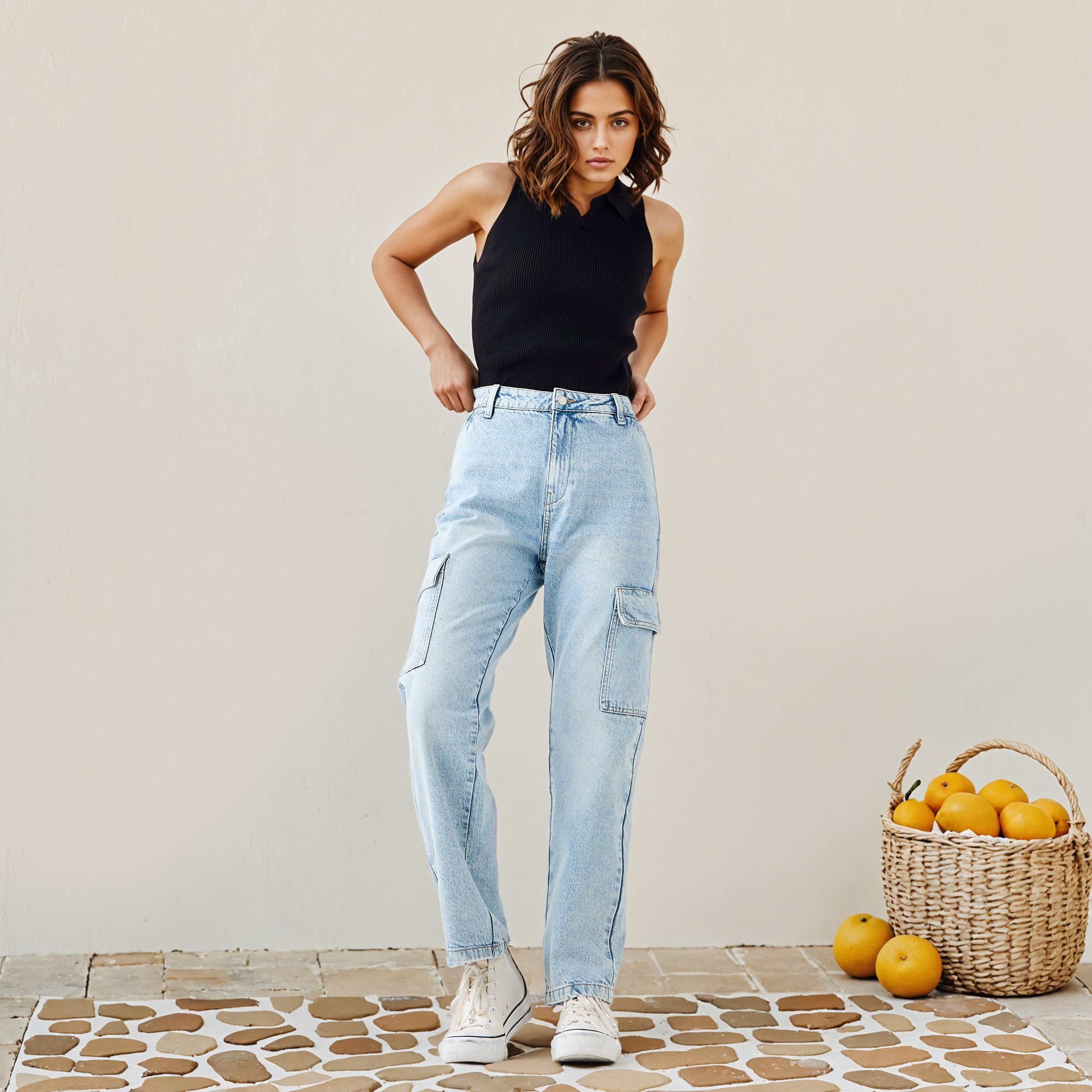 Straight Fit Cotton Jeans with Pockets-women-clothing-bottoms-jeans-image-2