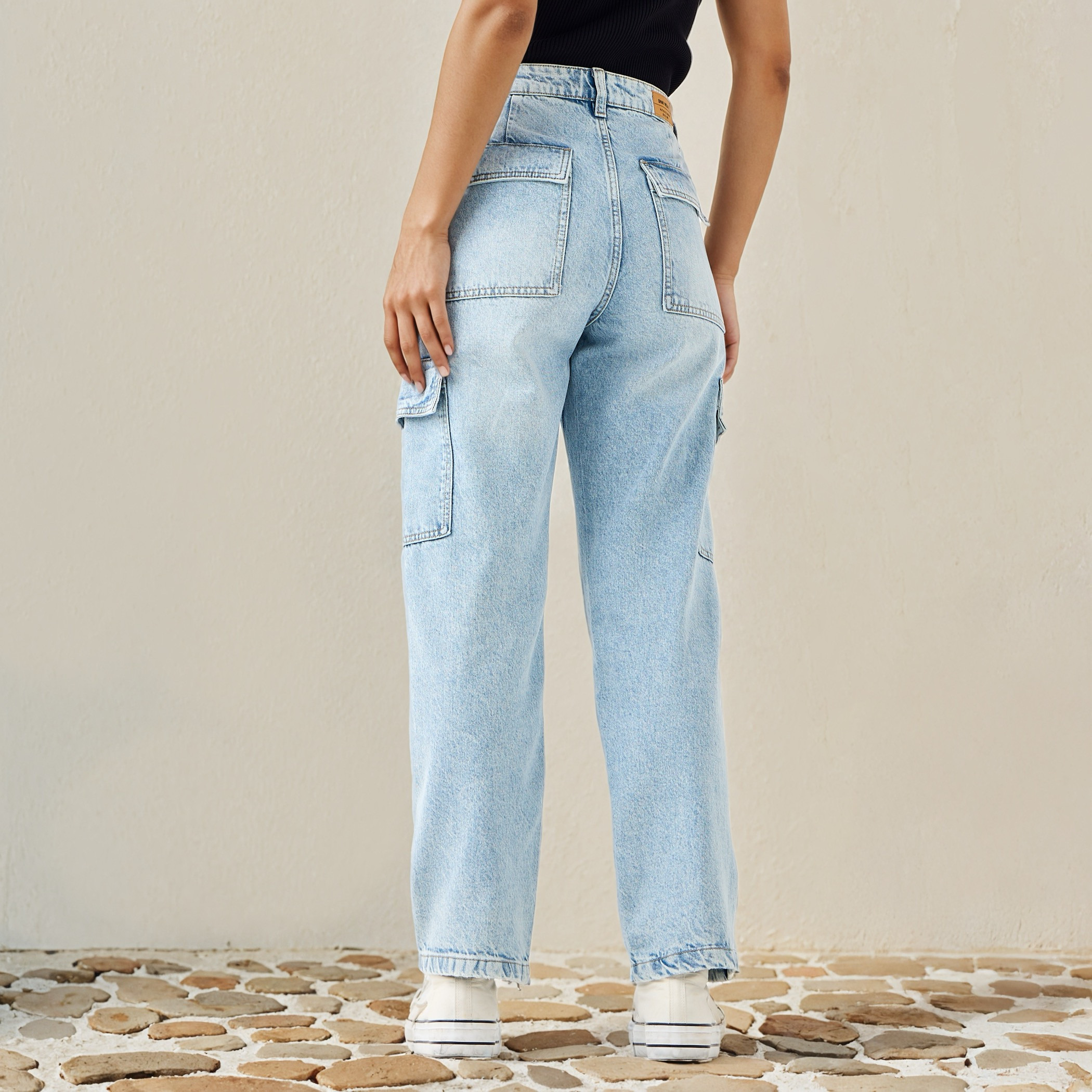 Straight Fit Cotton Jeans with Pockets-women-clothing-bottoms-jeans-image-3