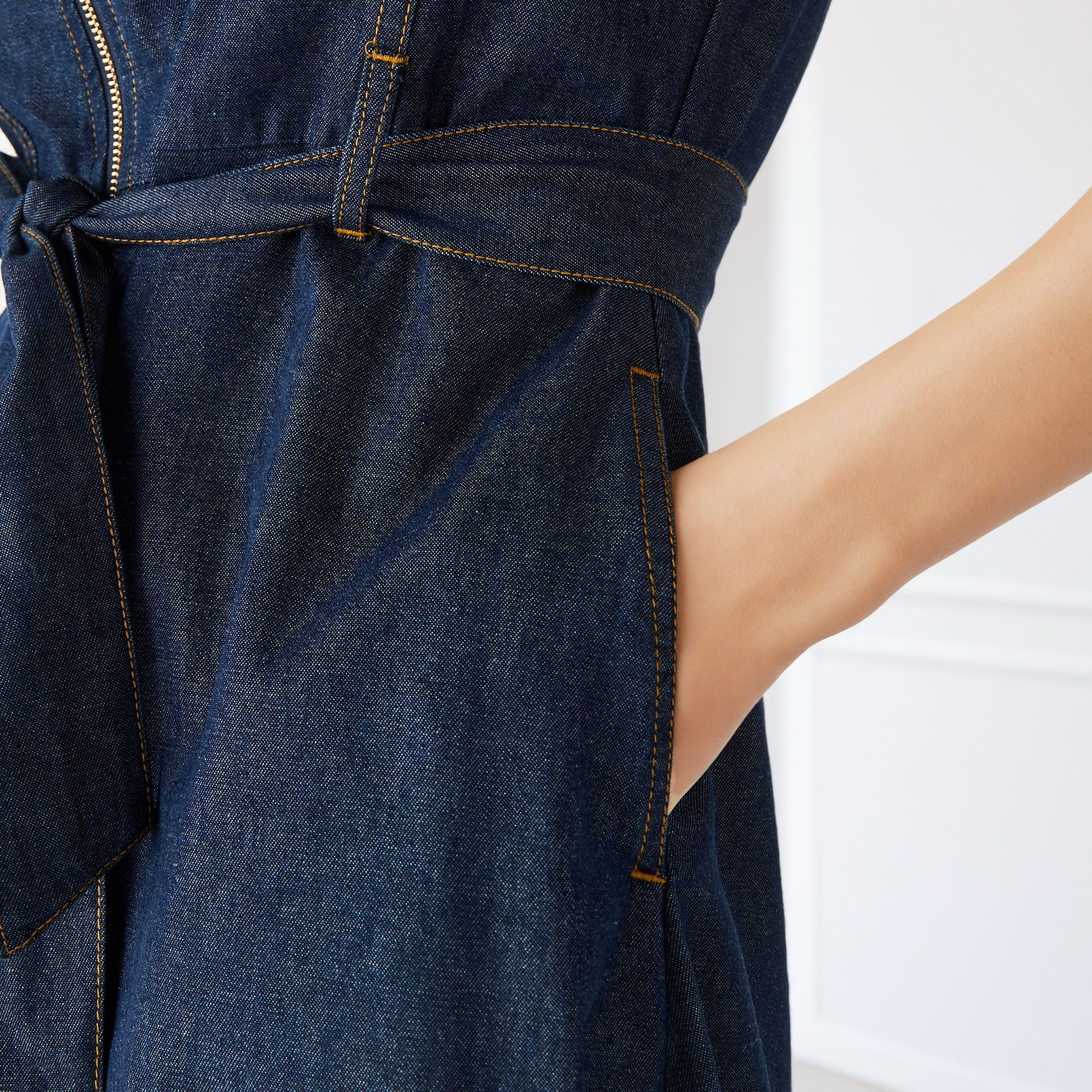 Denim Sleeveless Shirt Cotton Dress with Front Zip Closure-women-clothing-dresses-image-5