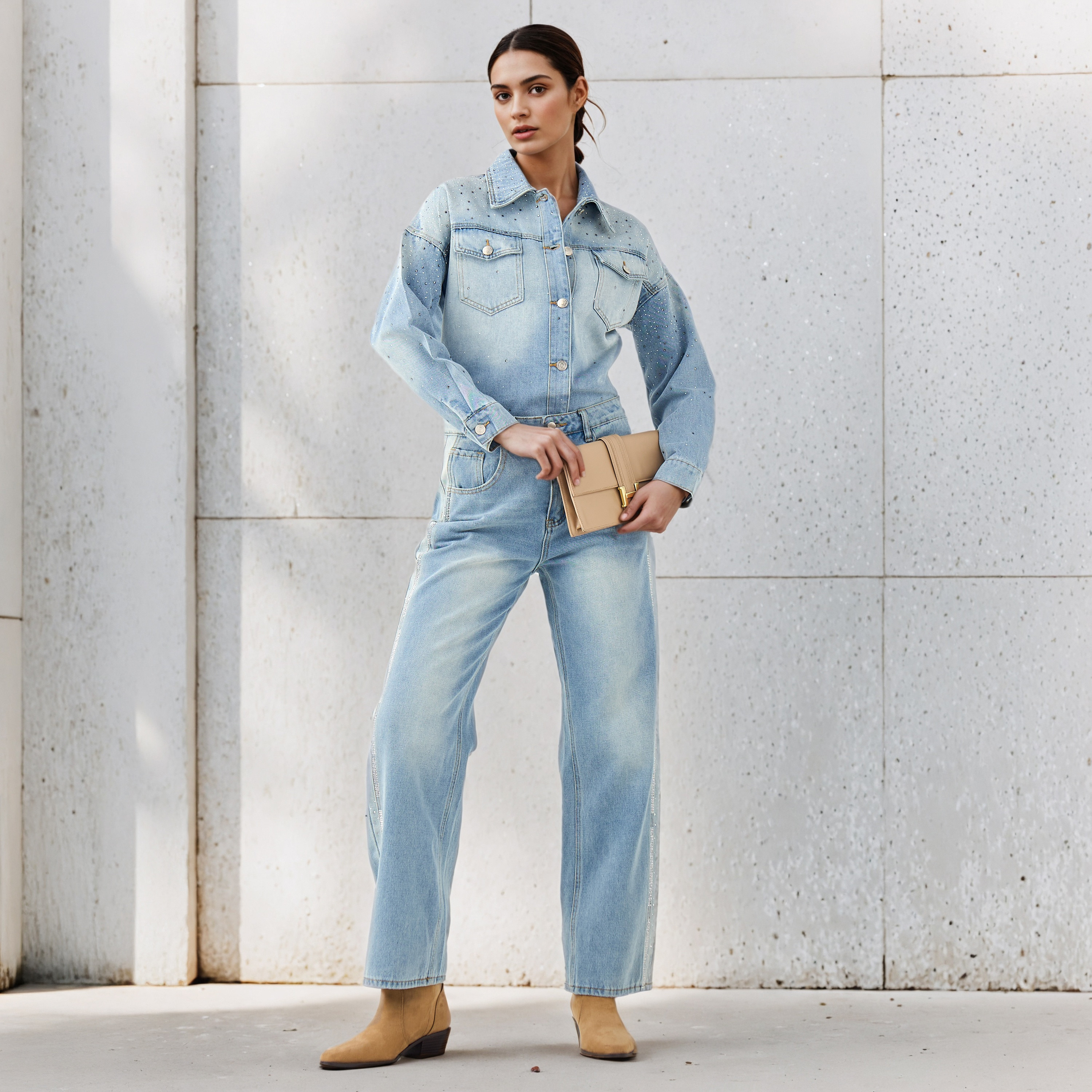 قميص دينم قطن بقصة عادية وتفاصيل زينة-women-clothing-shirtsandblouses-shirts-image-2
