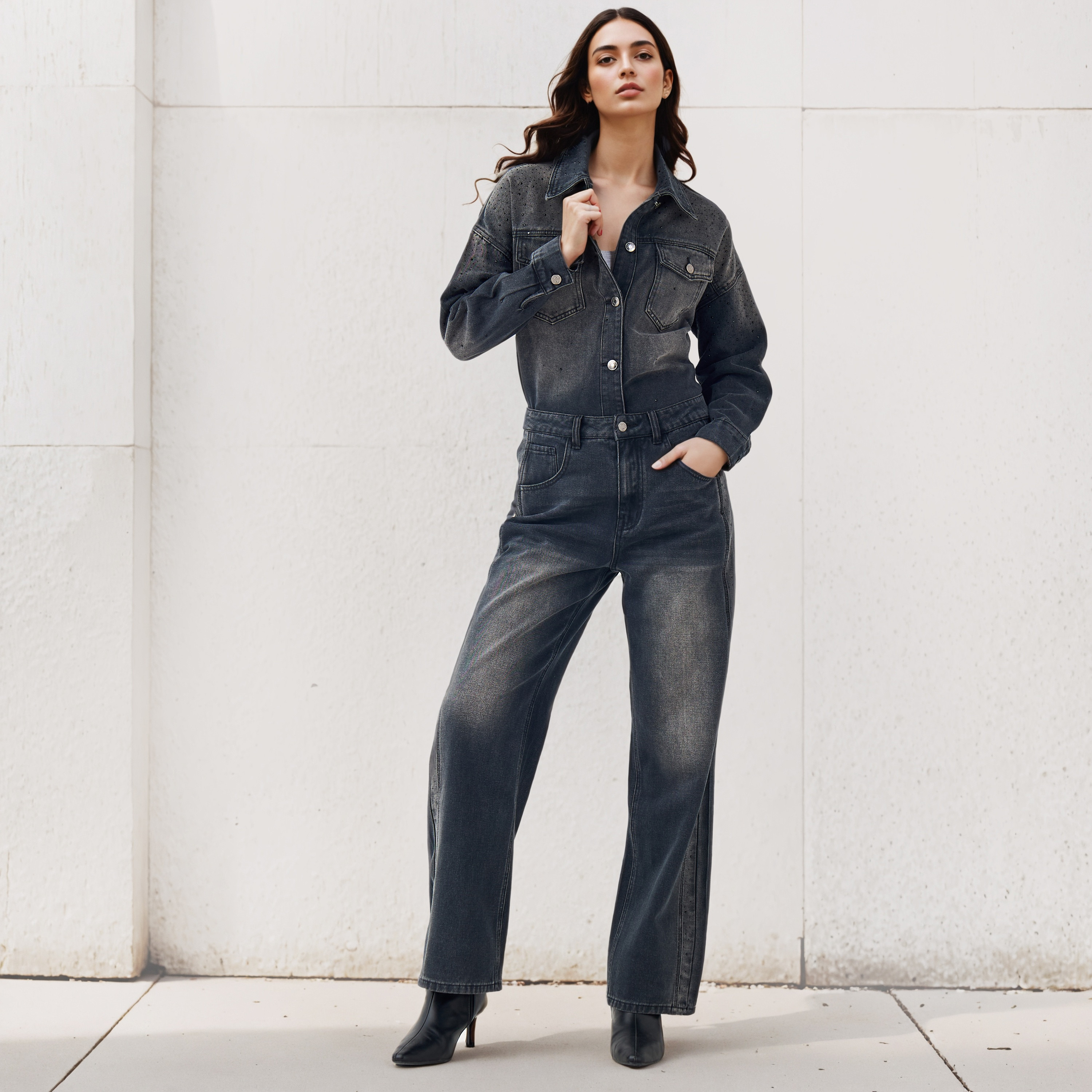 Regular Fit Cotton Denim Shirt with Embellished Detail-women-clothing-shirtsandblouses-shirts-image-2