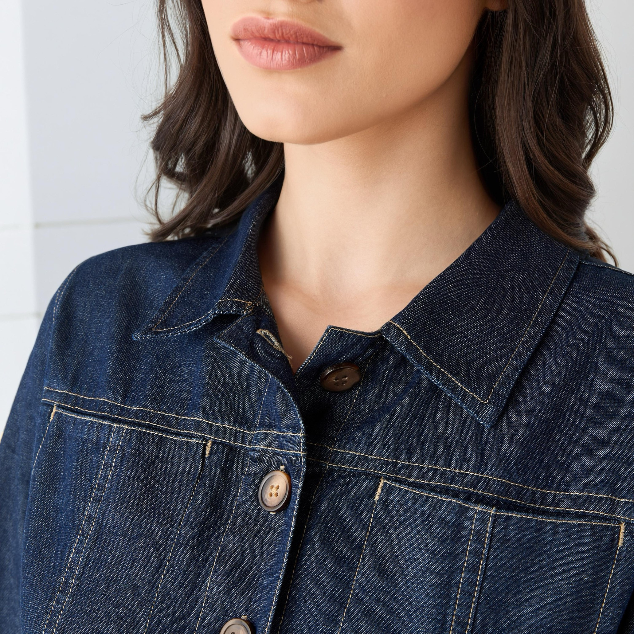 Denim Shirt Dress with Long Sleeves and Belt-women-clothing-dresses-image-3
