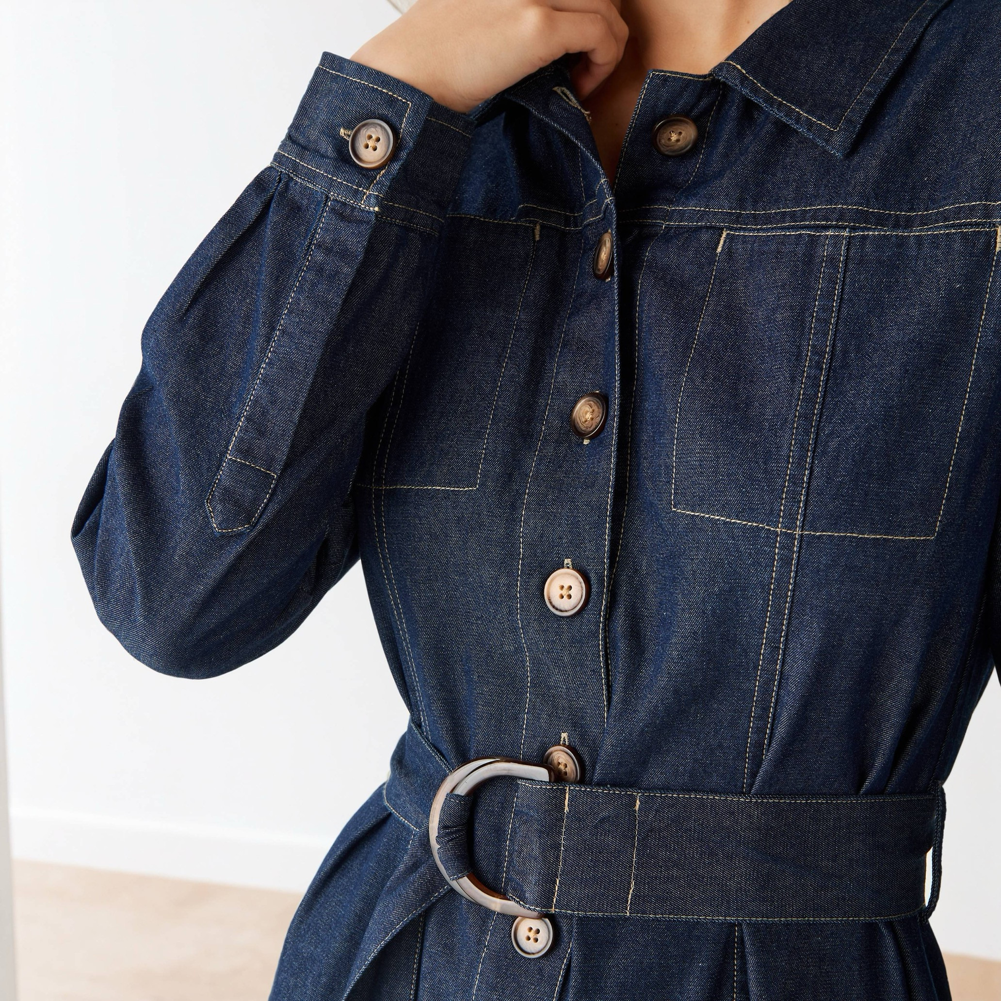 Denim Shirt Dress with Long Sleeves and Belt-women-clothing-dresses-image-5
