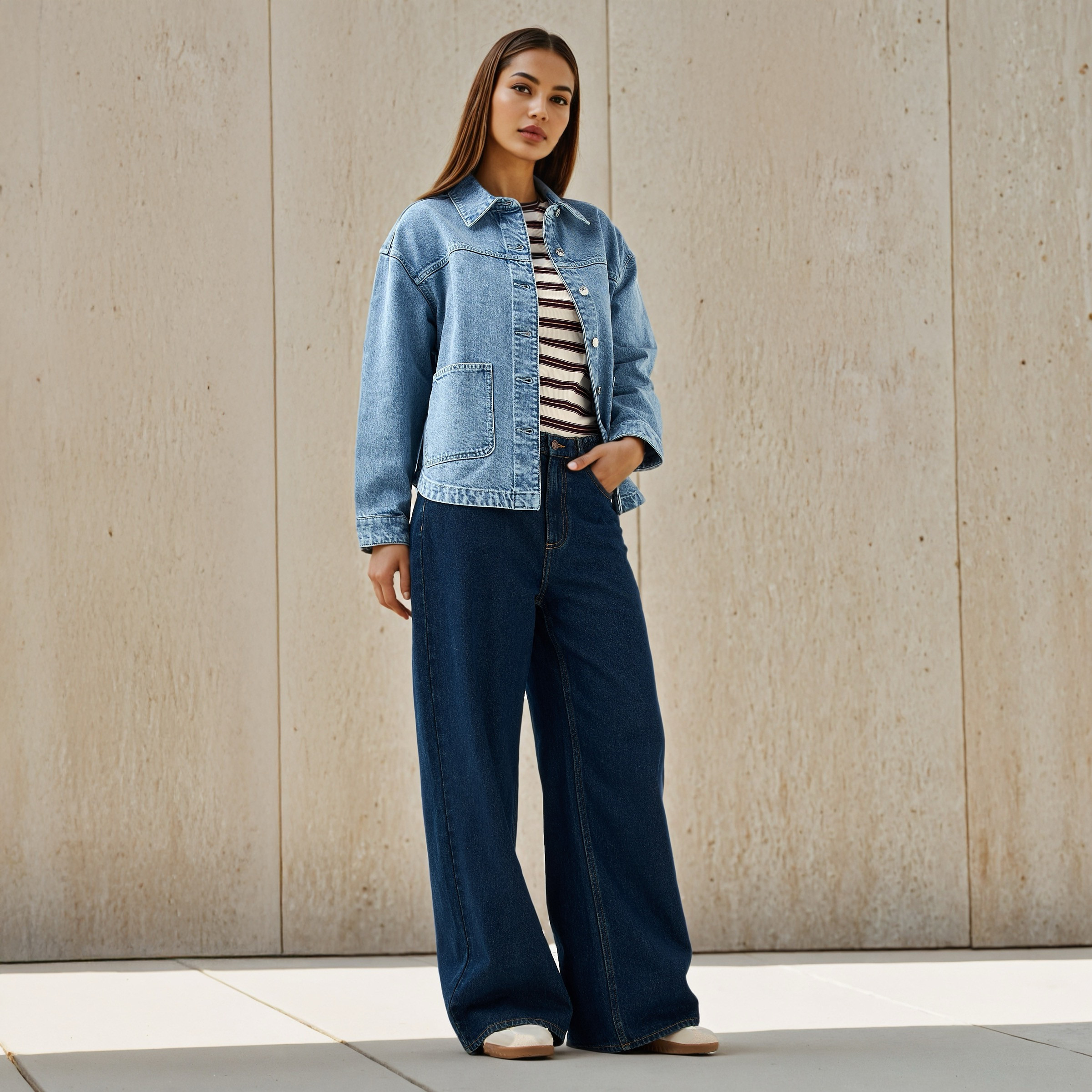 Denim Collared Shacket with Pockets and Long Sleeves-women-winterwear-coatsandjackets-jackets-image-2